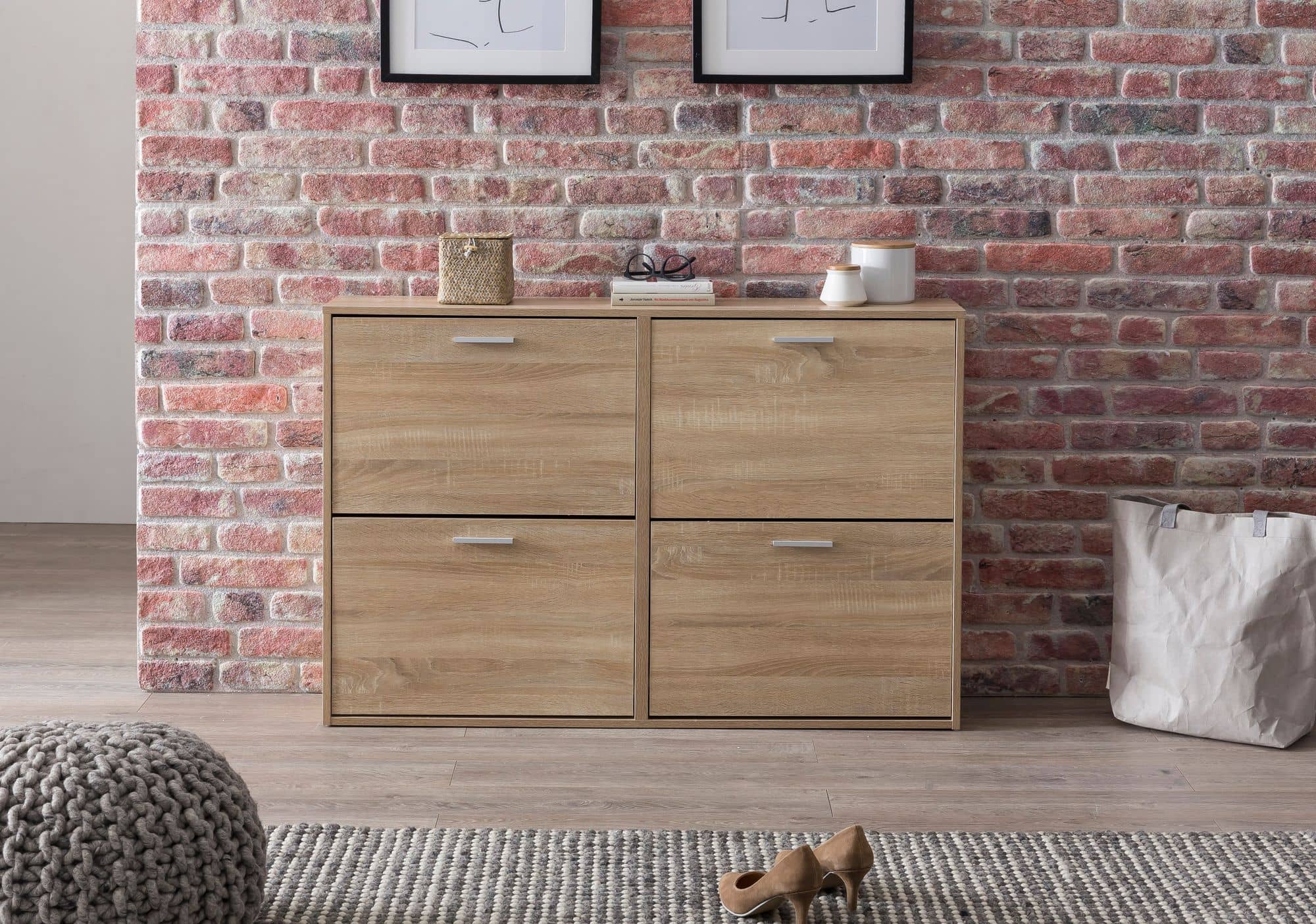 48488-WOHNLING-Schuhschrank-LEILA-120x24x81-cm-Sonoma-WL5-828-WL5-828_6 Schuhschrank geschlossen modern - 120x81x24cm Holz Schuhregal Sonoma 4 Fächer