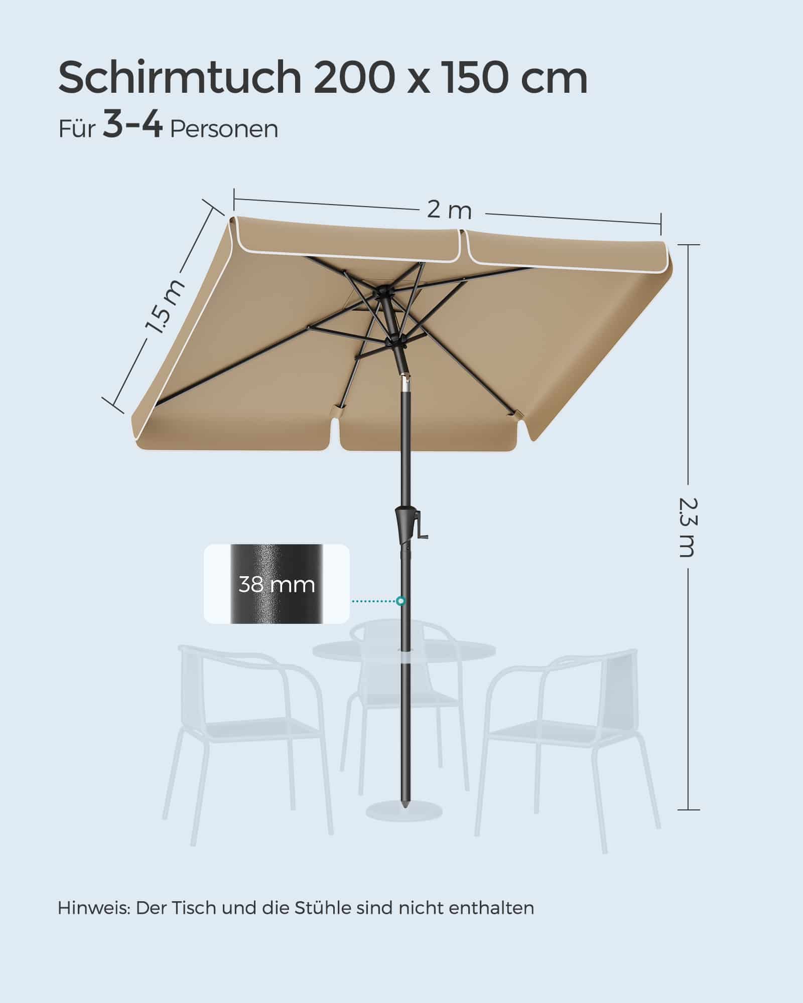 Rechteckiger Balkonschirm 200 x 150 cm taupe Rechteckiger Balkonschirm 200 x 150 cm taupe
