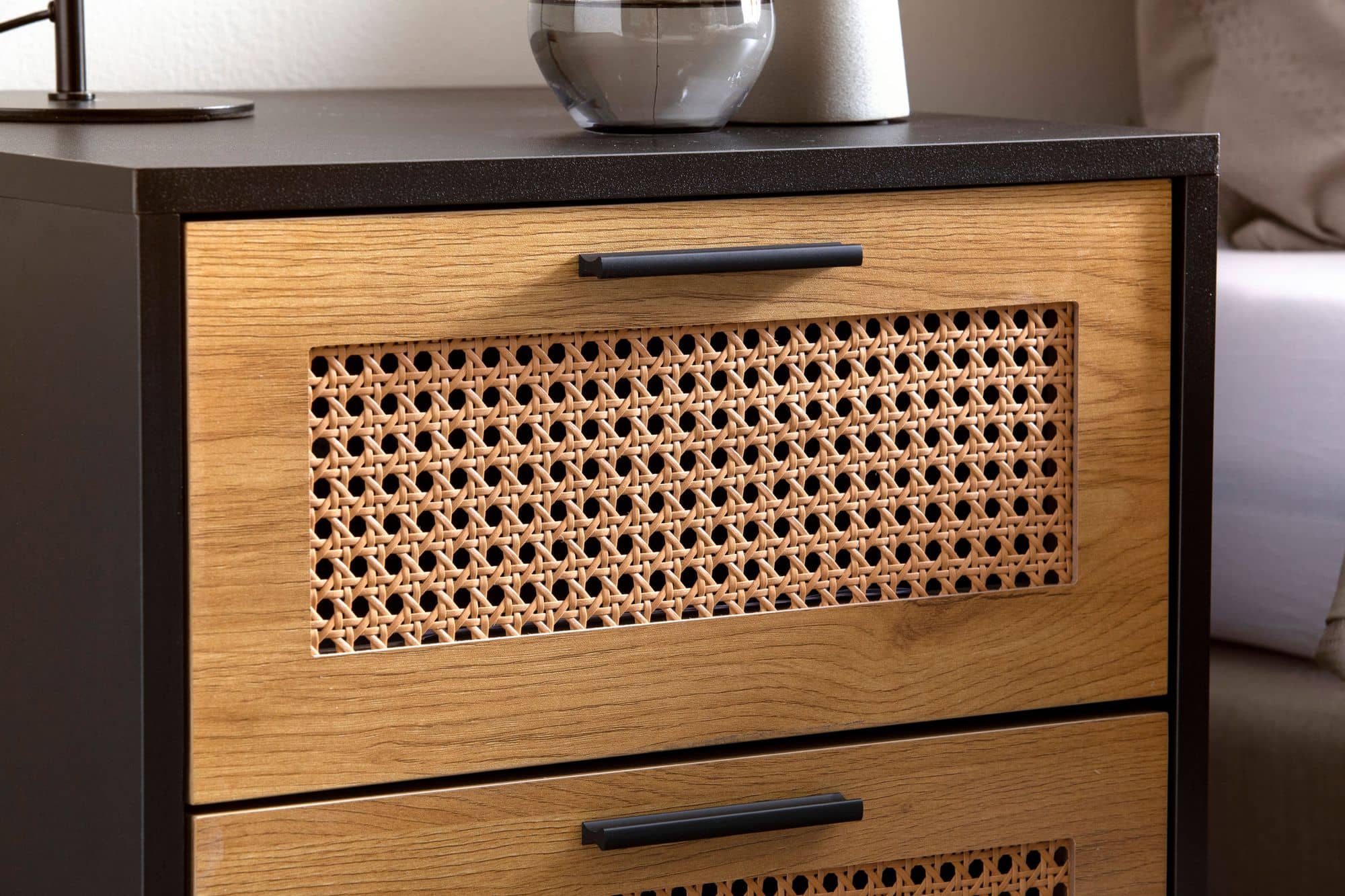 Nachtkonsole Schwarz mit Wiener Geflecht 45x45x56 cm Nachttisch Zeitlos Nachtkonsole Schwarz mit Wiener Geflecht 45x45x56 cm Nachttisch Zeitlos