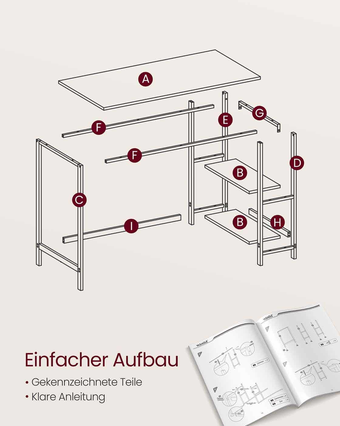 Bürotisch 100 x 50 x 76 cm naturbeige-perlweiß
