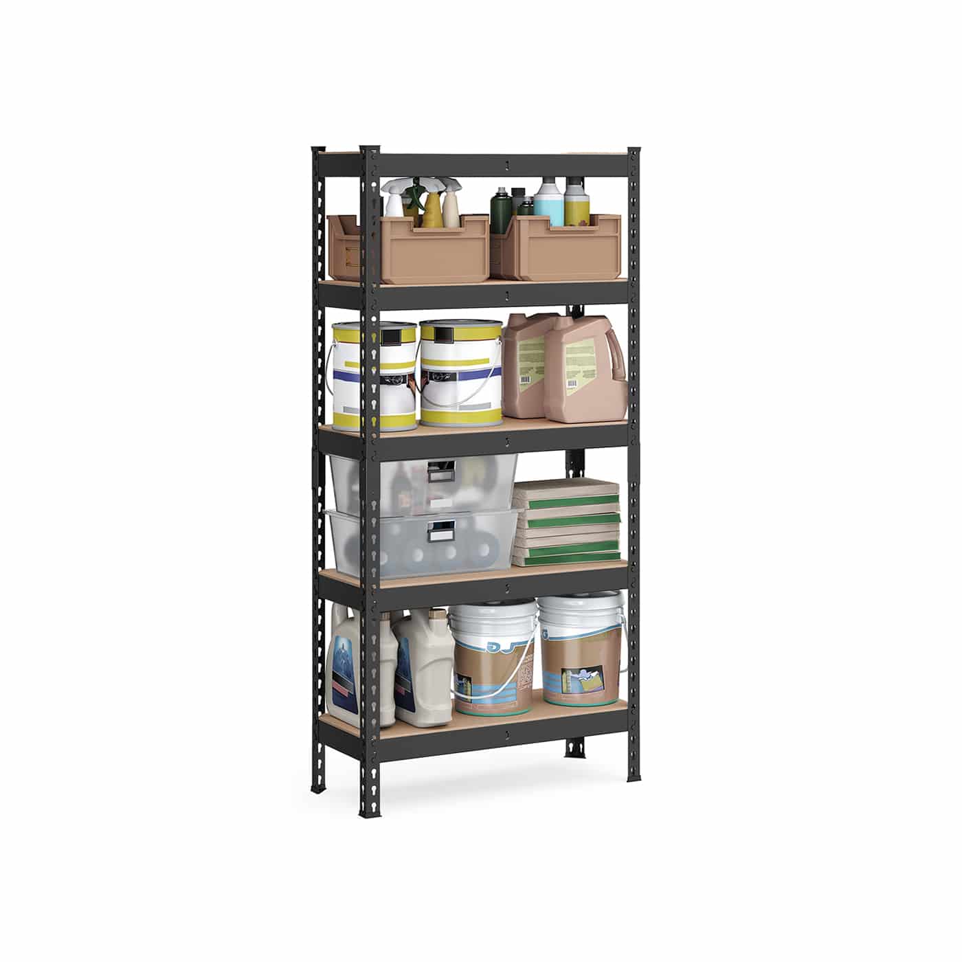Schwerlastregal mit 5 Ablagen 30 x 75 x 150 cm schwarz