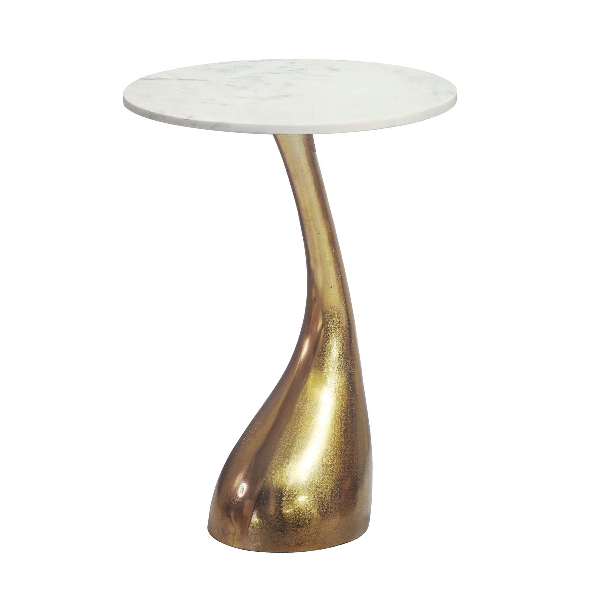 Beistelltisch 45cm Gold mit weißer Marmor Tischplatte - Couchtisch klein rund - Sofatisch Alu modern - Wohnzimmertisch Aluminium - Design Tisch Metallgestell hoch Handmade