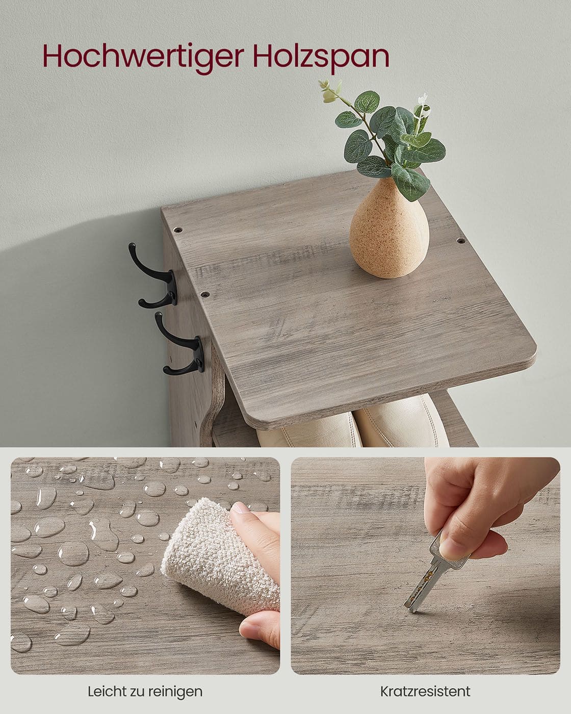 Schmales Schuhregal mit 7 Ebenen greige meliert Schmales Schuhregal mit 7 Ebenen greige meliert