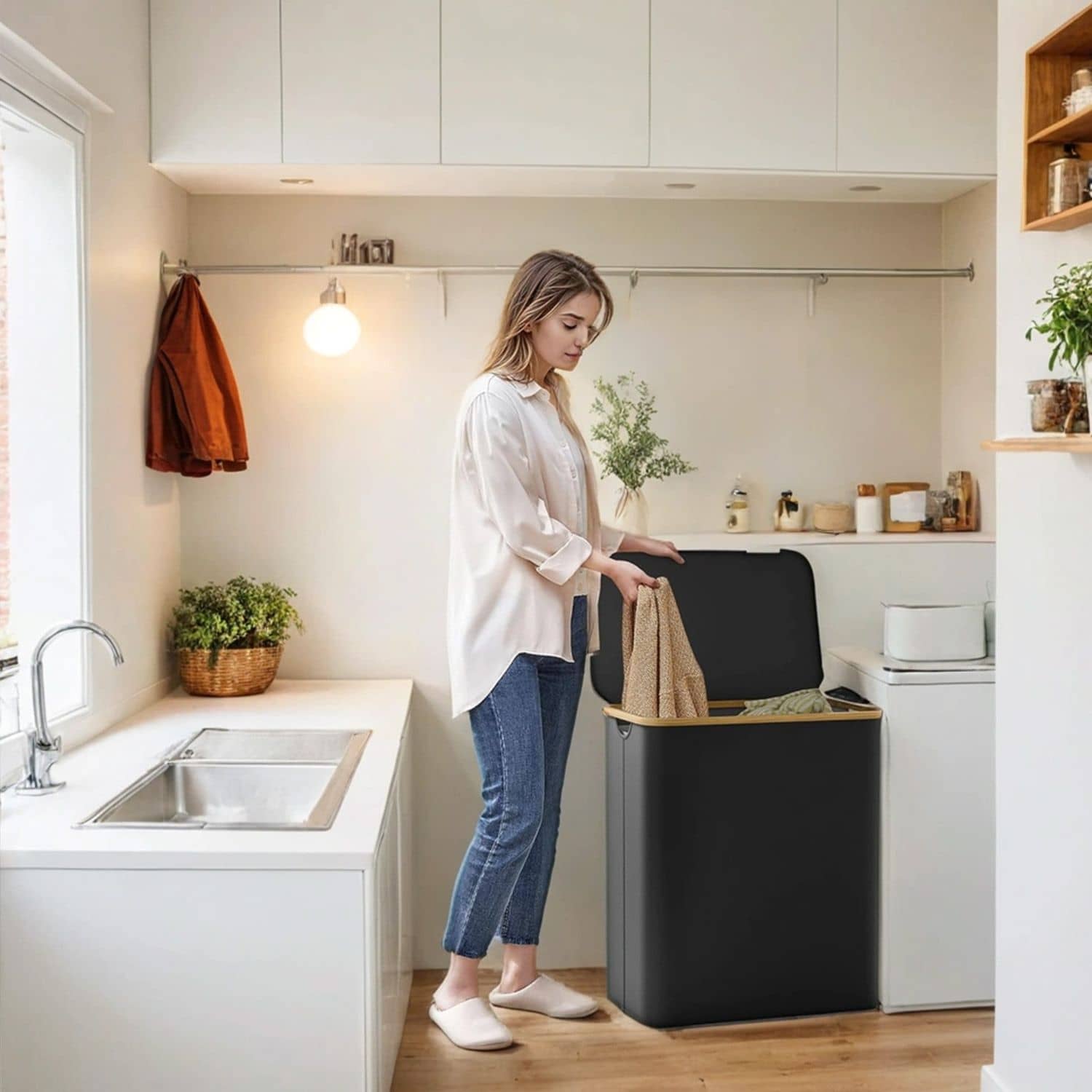 Wäschekorb 3 Fächer, Wäschesammler mit Deckel, 150 L Wäschekorb 3 Fächer, Wäschesammler mit Deckel, 150 L