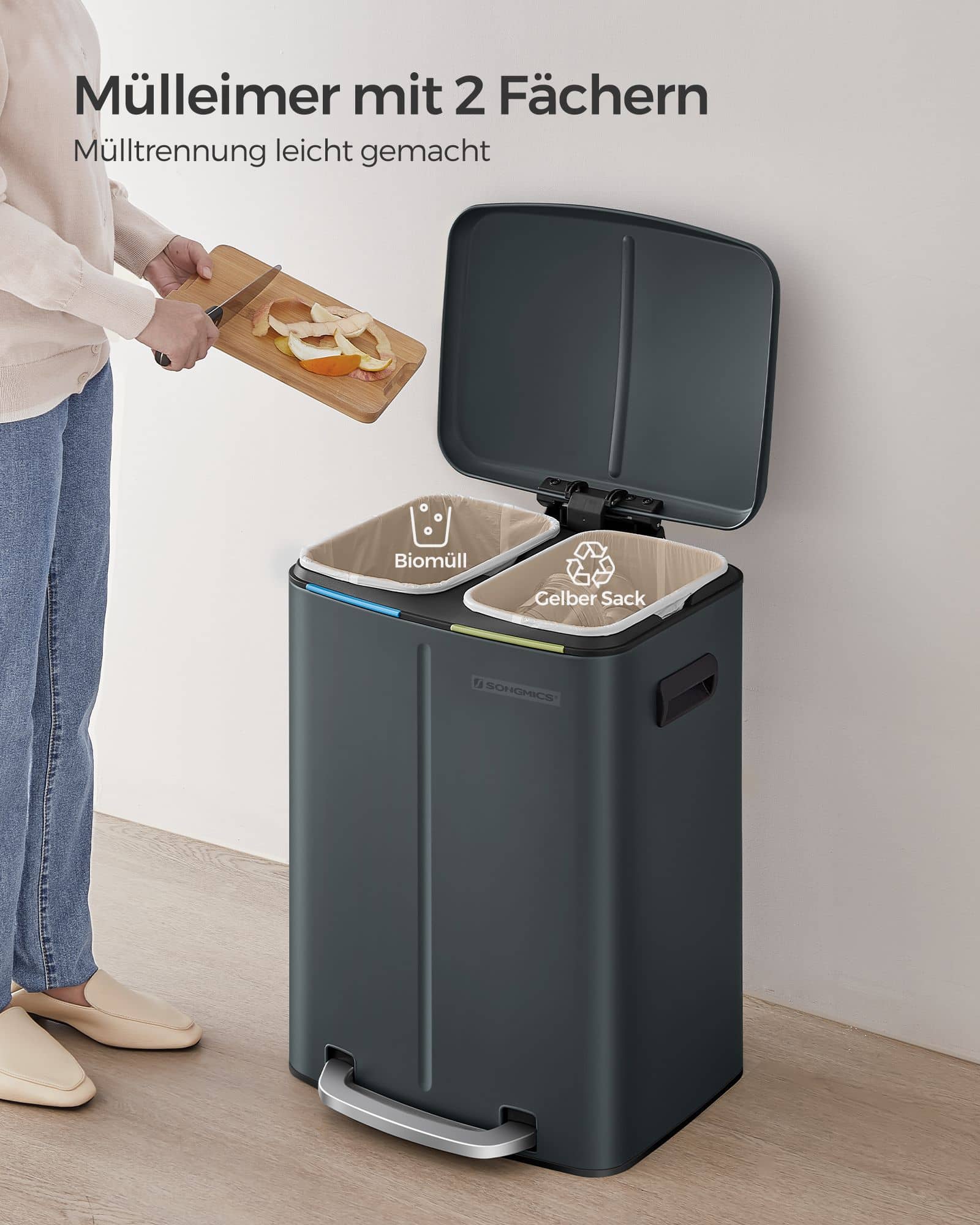 Mülleimer Küche 2 x 20 L mit Softclose-Deckel grüngrau-LTB40G02 Mülleimer Küche 2 x 20 L mit Softclose-Deckel grüngrau-LTB40G02