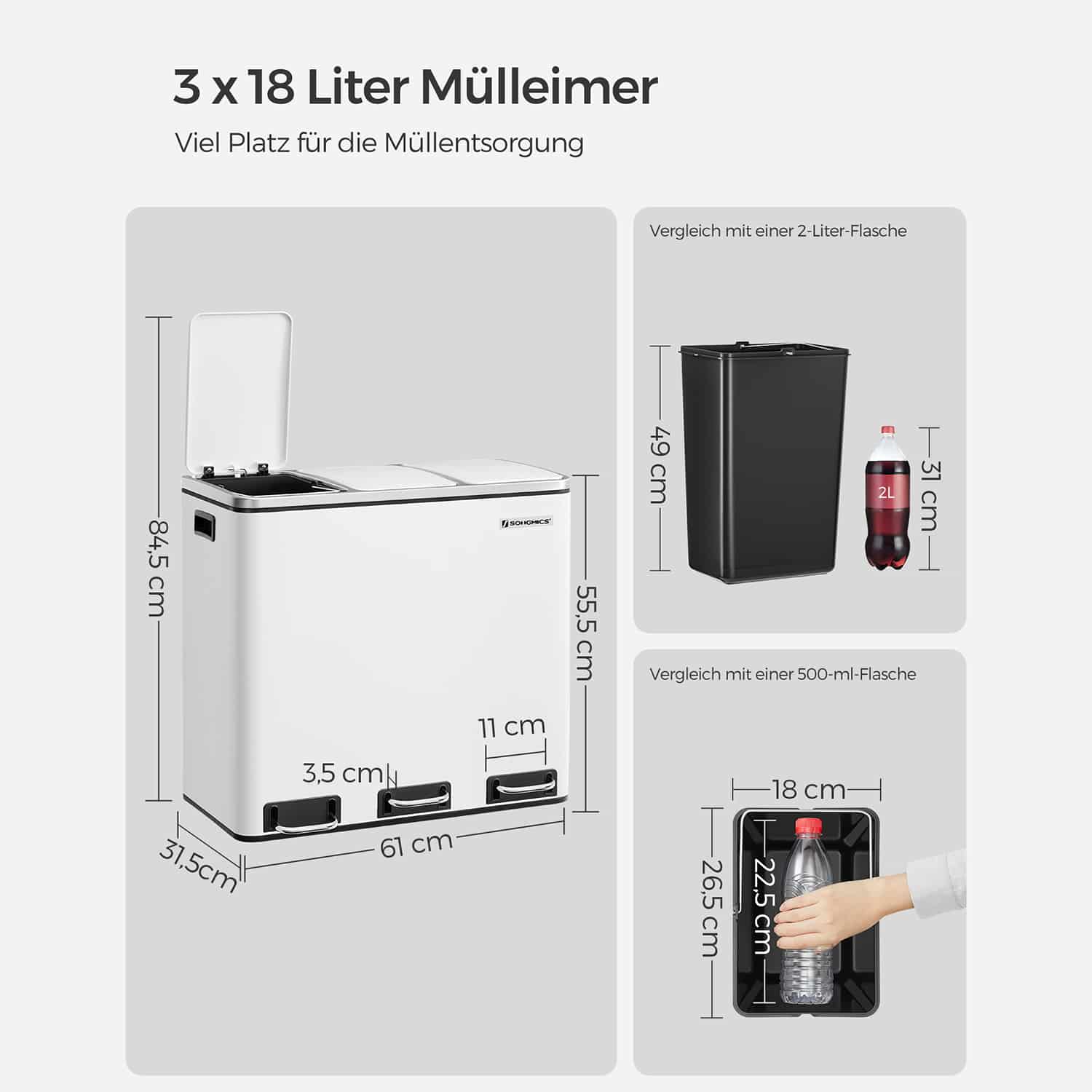 Mülleimer für die Küche 3 x 18 L-B34LTB54WT Mülleimer für die Küche 3 x 18 L-B34LTB54WT