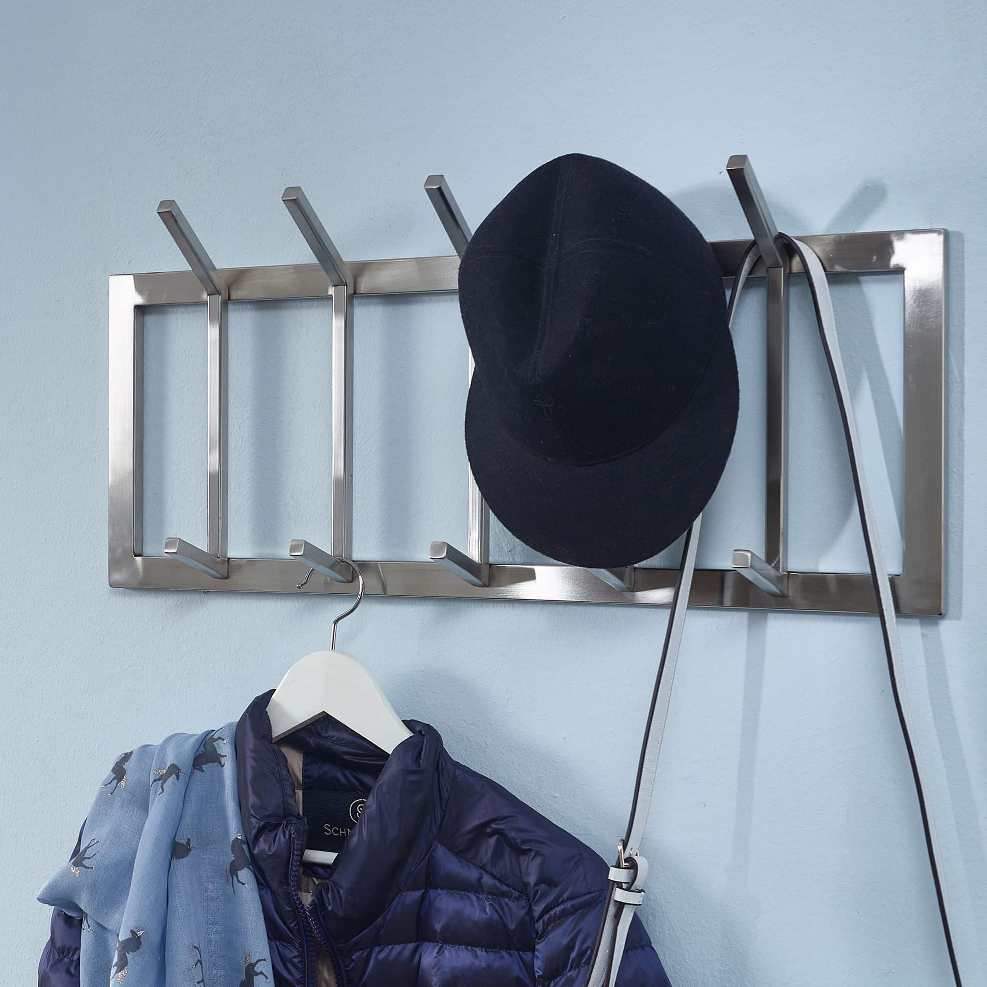 63397-WOHNLING-Garderobe-Stahl-Matt-65x10x30-cm-WL6-443-WL6-443_3 Wandgarderobe Metall Silber 65x30x10 cm Design Flurgarderobe Stahl