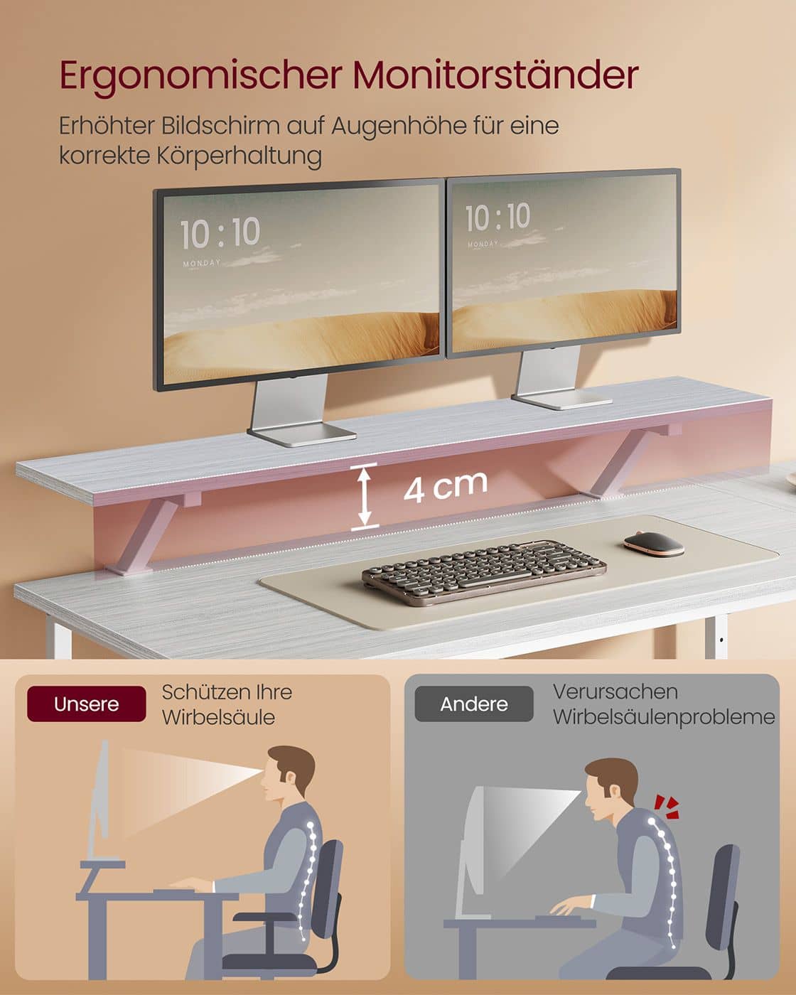 L-förmiger Schreibtisch mit 2 Schubladen und Monitorständer L-förmiger Schreibtisch mit 2 Schubladen und Monitorständer