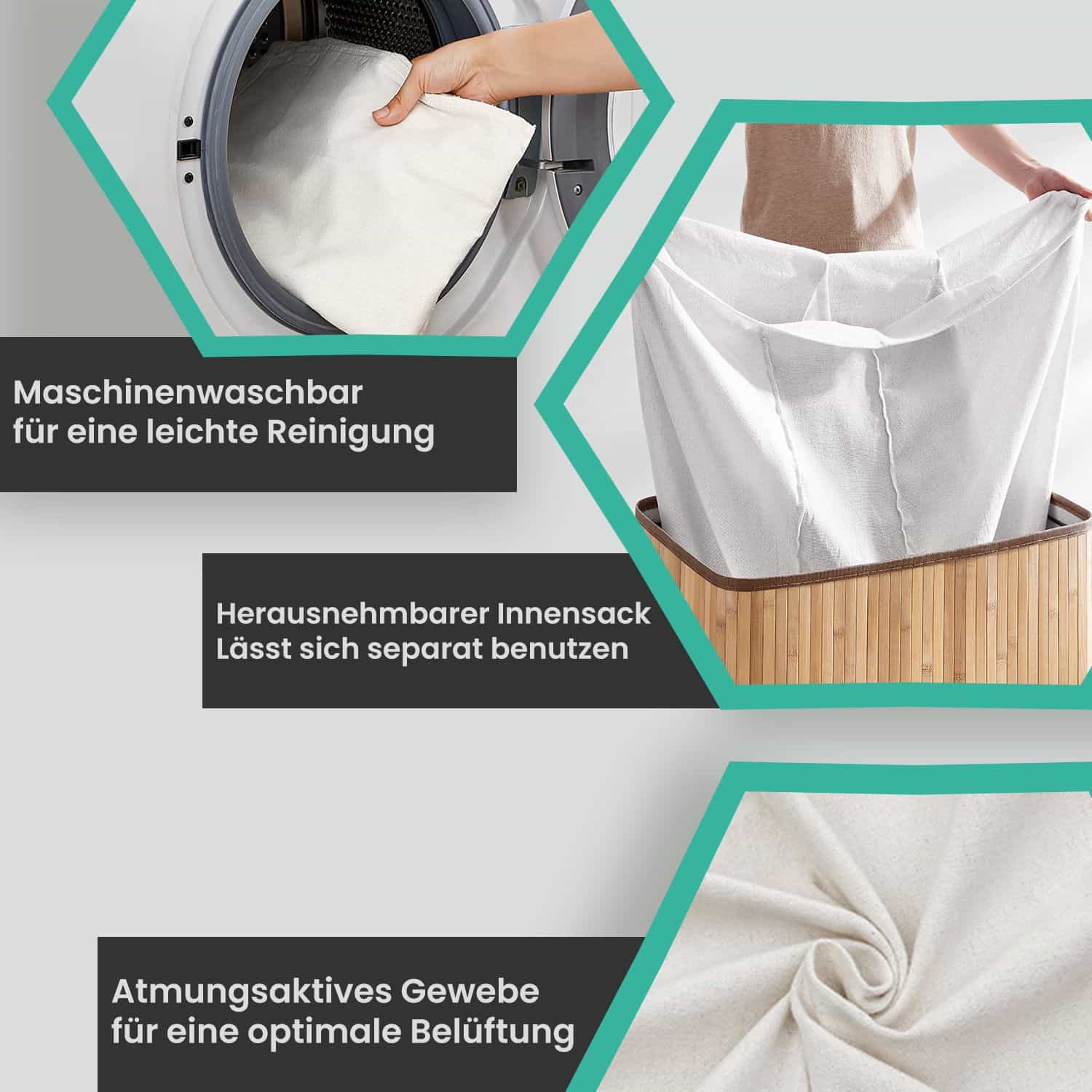 Wäschekorb, Wäschesammler 150 L, 3 Fächer