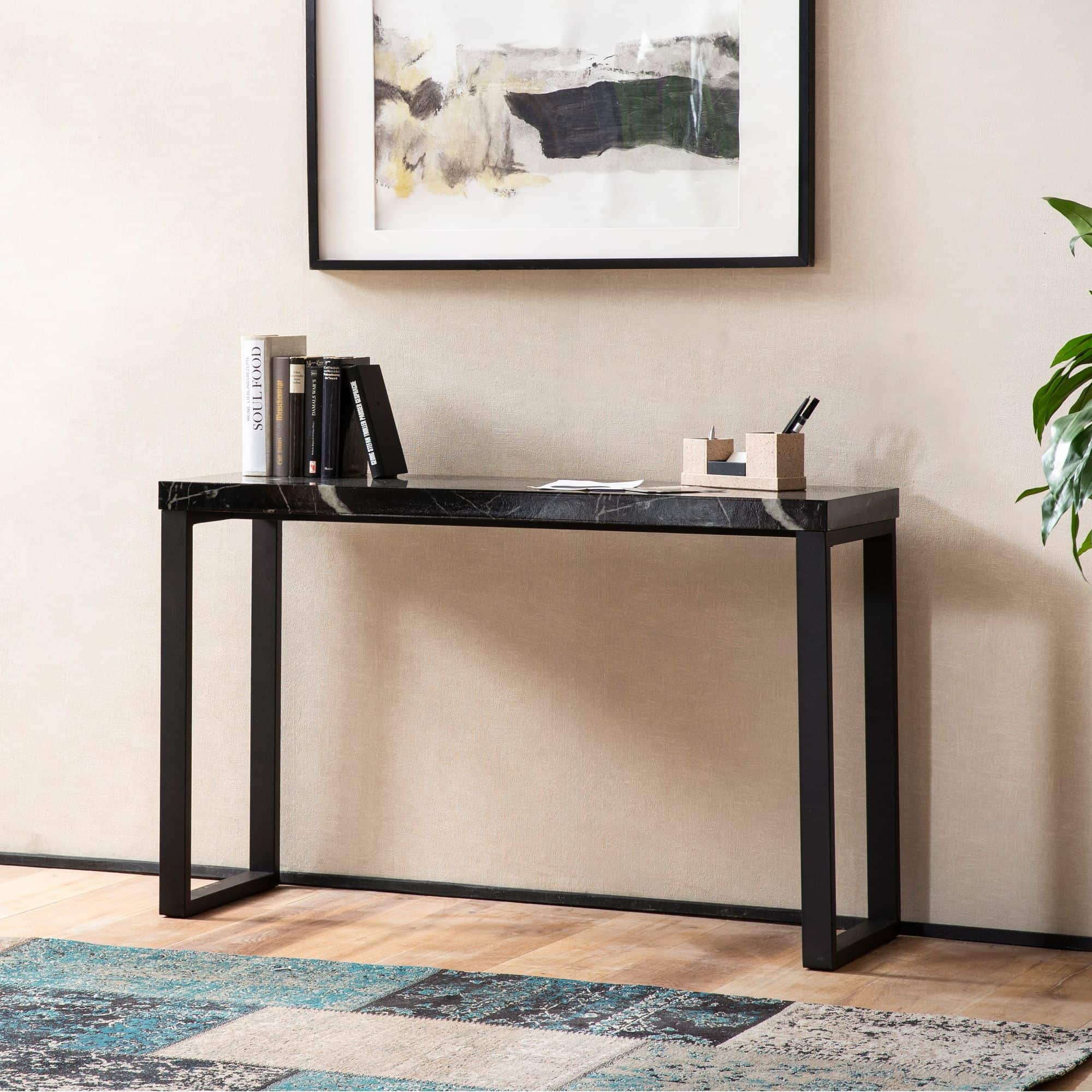 Konsolentisch Marmor-Optik Schwarz Hochglanz 120x40x76 cm Design Anrichte Flur Konsolentisch Marmor-Optik Schwarz Hochglanz 120x40x76 cm Design Anrichte Flur