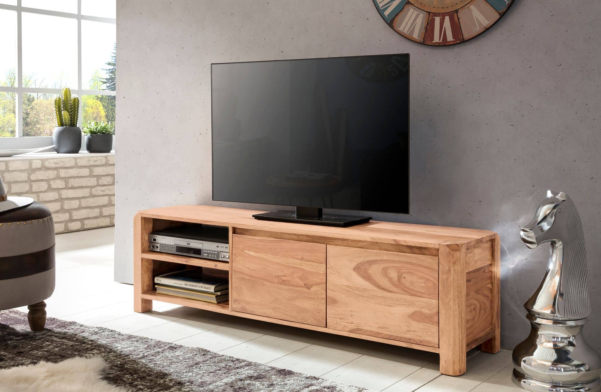 Lowboard BOHA Massivholz Akazie Kommode 140 cm TV-Board Ablage-Fächer Landhaus-Stil Unterschrank 40 cm TV-Möbel Lowboard BOHA Massivholz Akazie Kommode 140 cm TV-Board Ablage-Fächer Landhaus-Stil Unterschrank 40 cm TV-Möbel