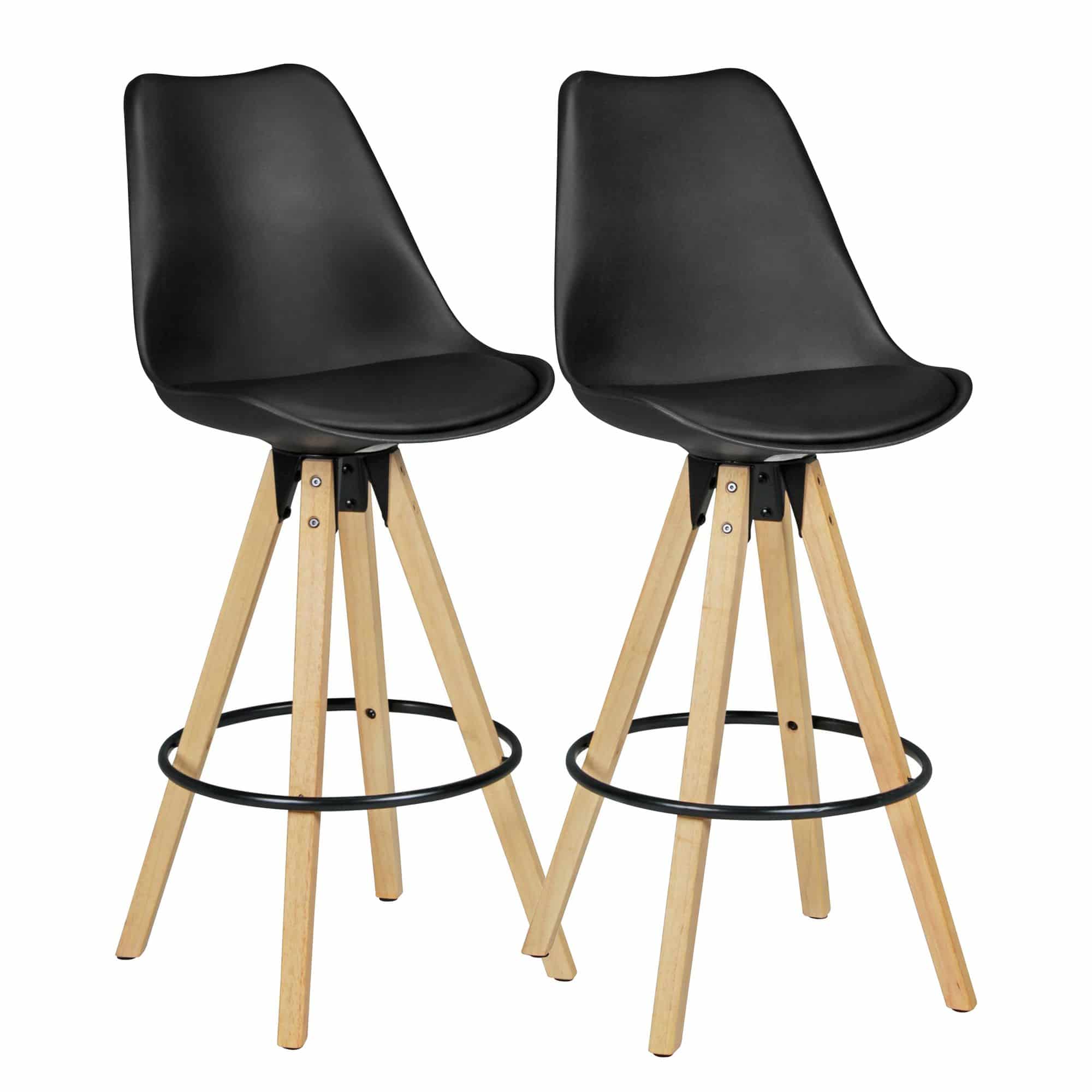 43564-WOHNLING-2er-Set-Barhocker-LIMA-Schwarz-Retro-Design-Kunstleder-Holz-mit-Lehne-Design-Barstuhl-Retro-Skandinavisch-2-Stueck-Tresenhocker-Sitzhoehe-77-cm-2-x-bar-stuhl-holz-be Elegante skandinavische Barhocker für Ihr Zuhause