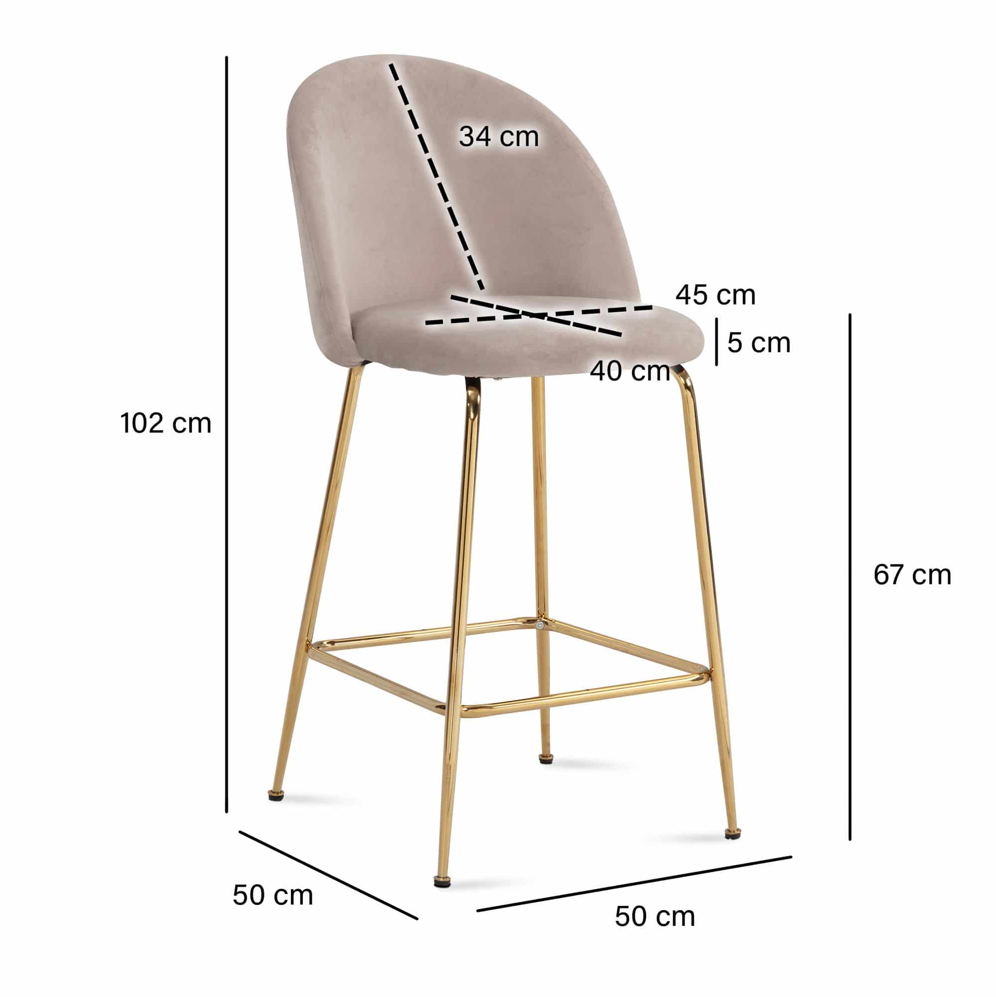 2er Set Barhocker Samt Beige Hocker mit Lehne & goldenen Beinen 2er Set Barhocker Samt Beige Hocker mit Lehne & goldenen Beinen