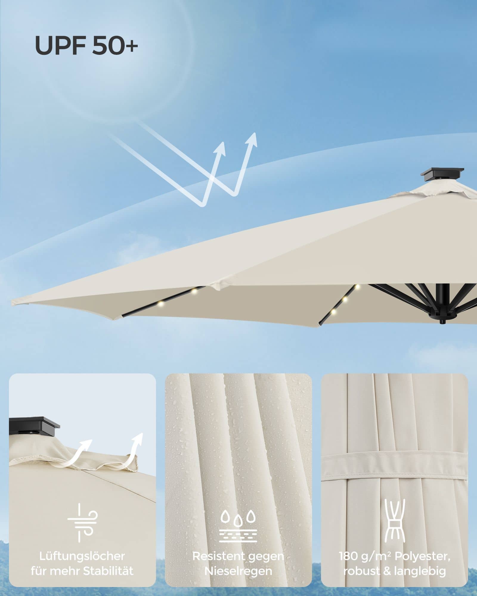 Sonnenschirm UPF 50+ um 360° drehbar