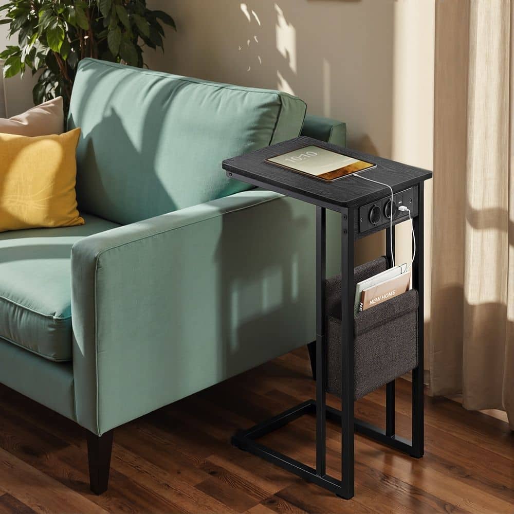 Beistelltisch, c-förmiger Nachttisch mit Ladestation, für kleine Räume