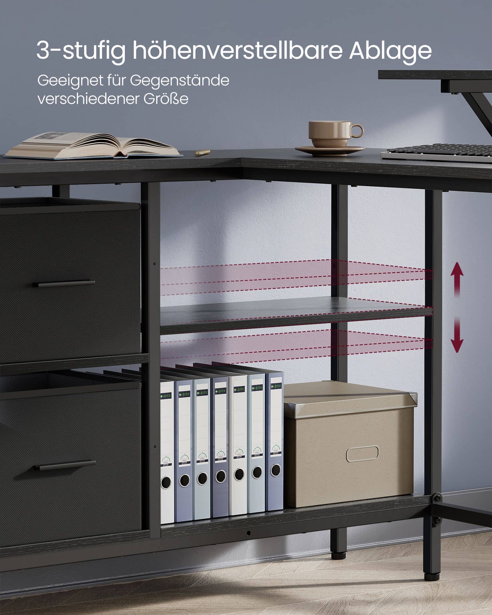 L-förmiger Schreibtisch mit 2 Schubladen 135 x 105 cm schwarz L-förmiger Schreibtisch mit 2 Schubladen 135 x 105 cm schwarz