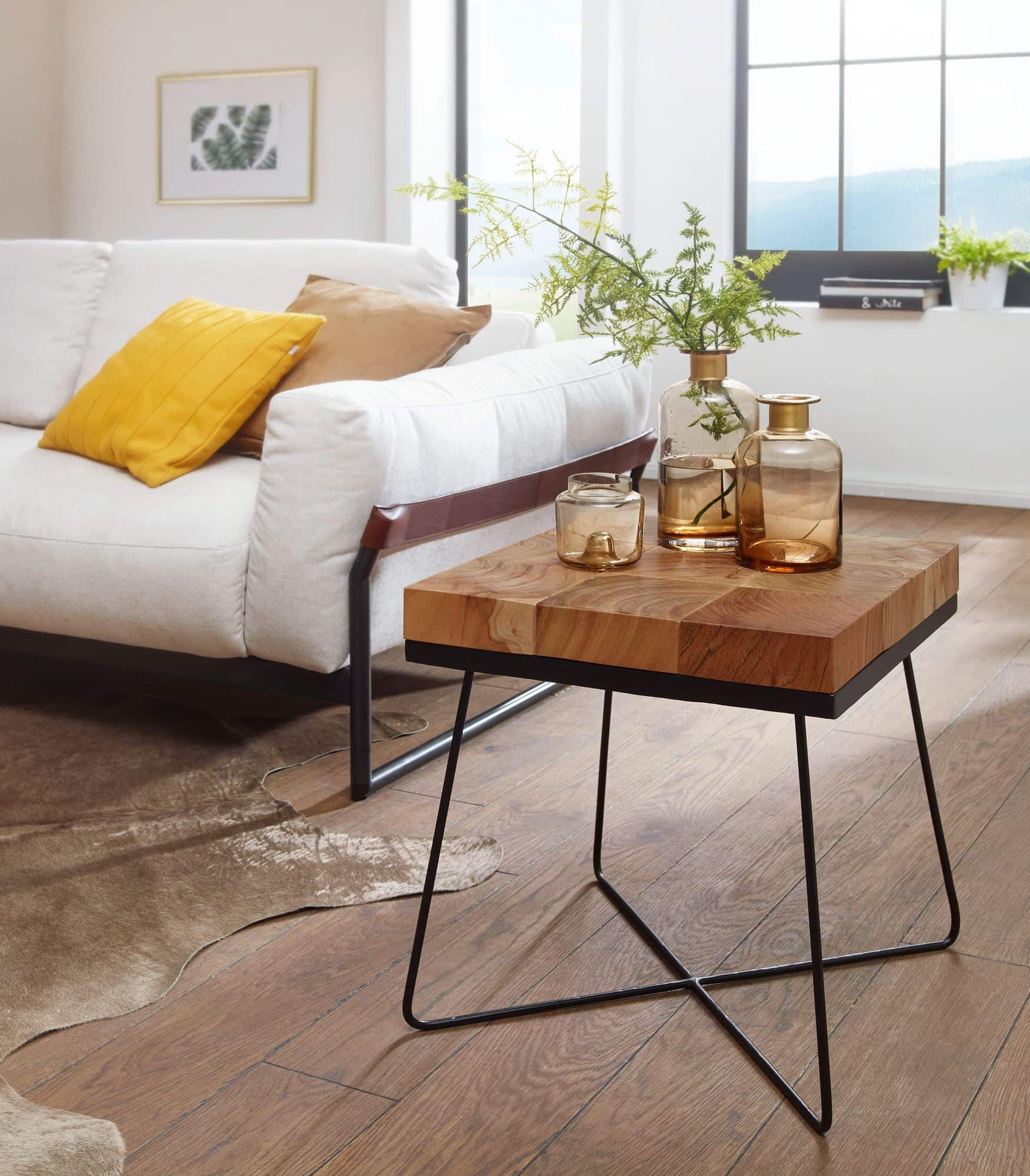 45929-WOHNLING-Beistelltisch-Akazie-45x45x51-cm_1 Beistelltisch 45 x 45 x 51 cm Akazie Massivholz mit Metallgestell