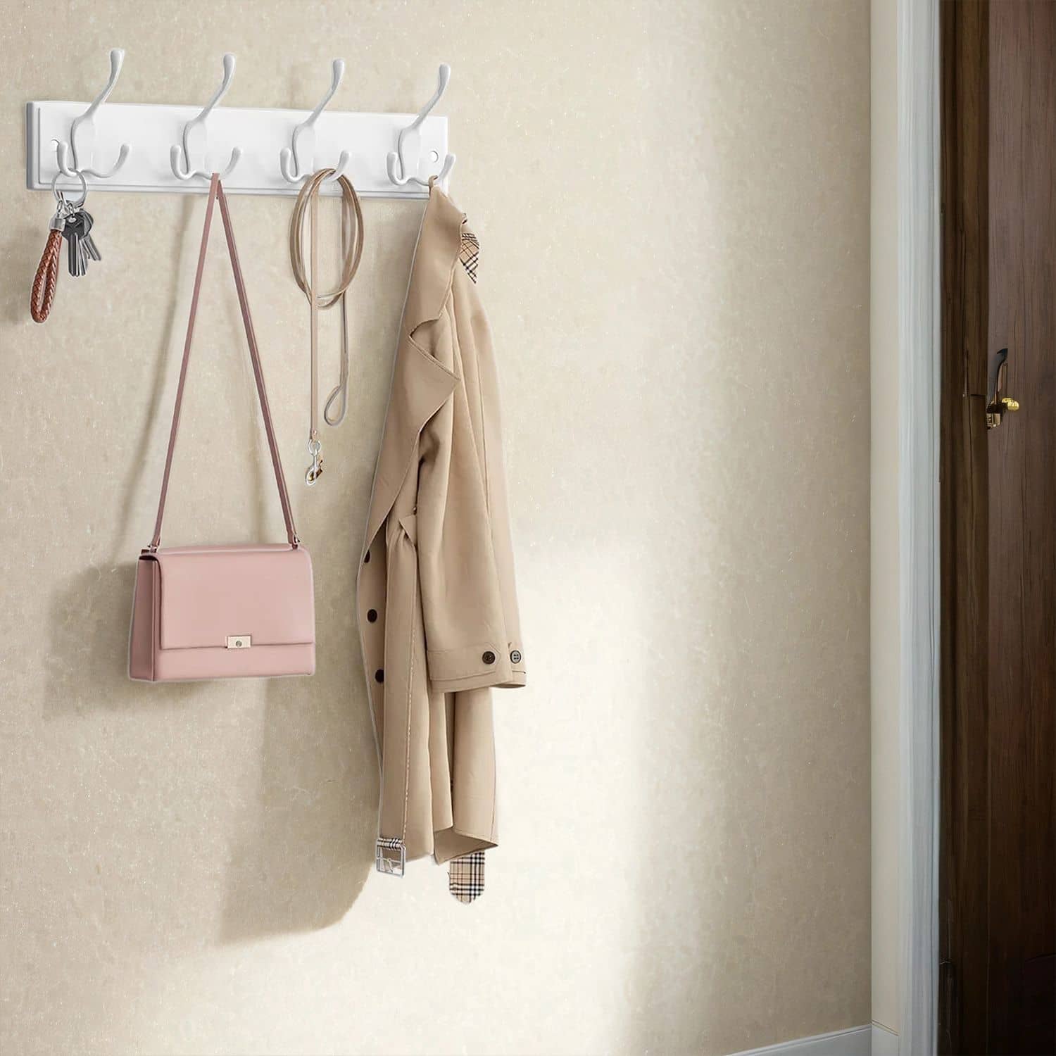 Wandgarderobe, Garderobenleiste, 4 Dreifach-Haken aus Metall