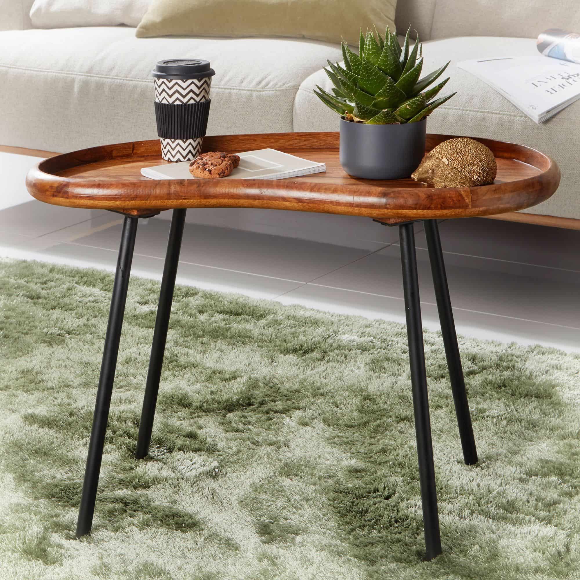 Couchtisch WL5.669 71x51x40 cm Sheesham massiv Sofatisch Nierenform mit Metallbeinen Couchtisch WL5.669 71x51x40 cm Sheesham massiv Sofatisch Nierenform mit Metallbeinen