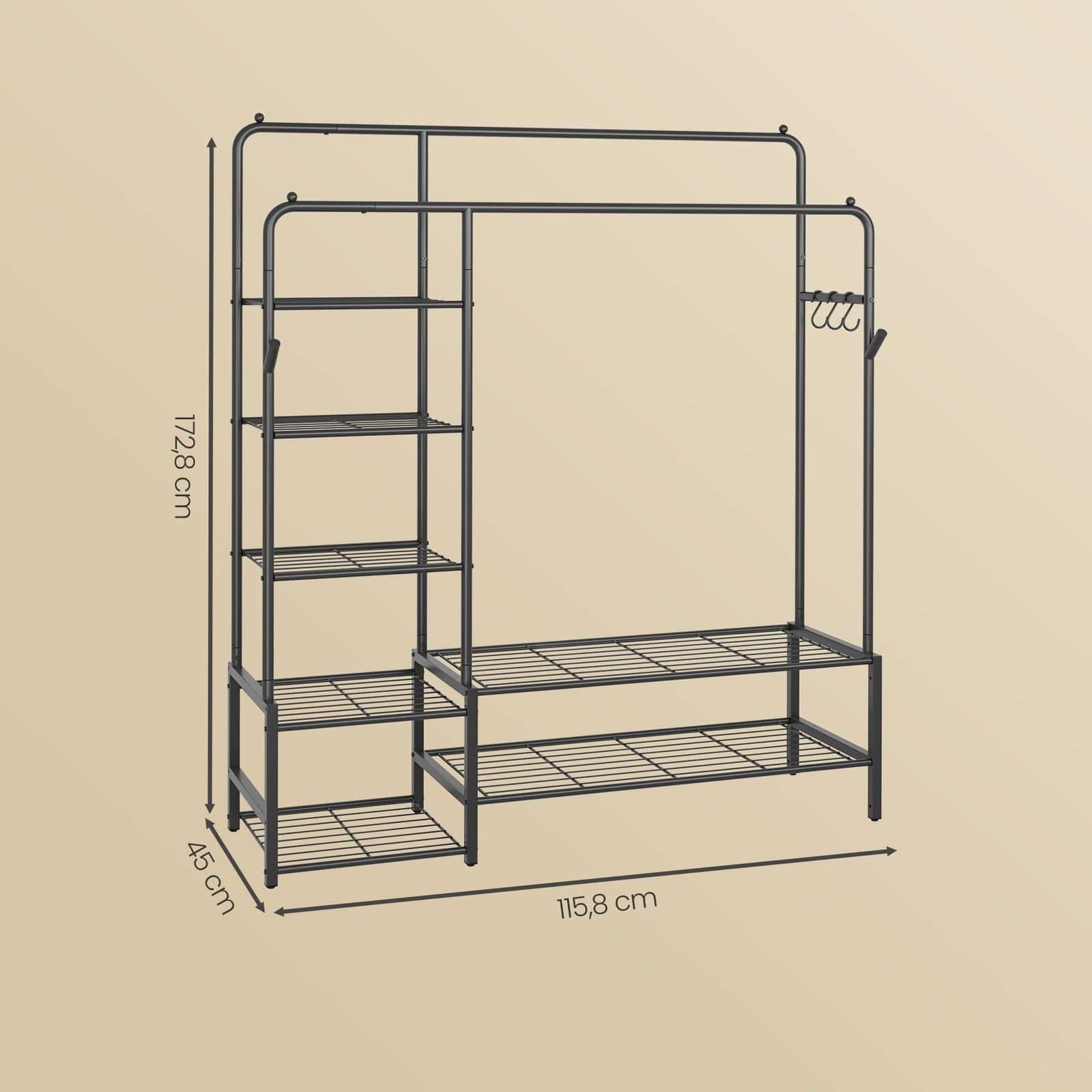 Kleiderständer, offener Kleiderschrank, Garderobenständer mit 7 Ablagen Kleiderständer, offener Kleiderschrank, Garderobenständer mit 7 Ablagen