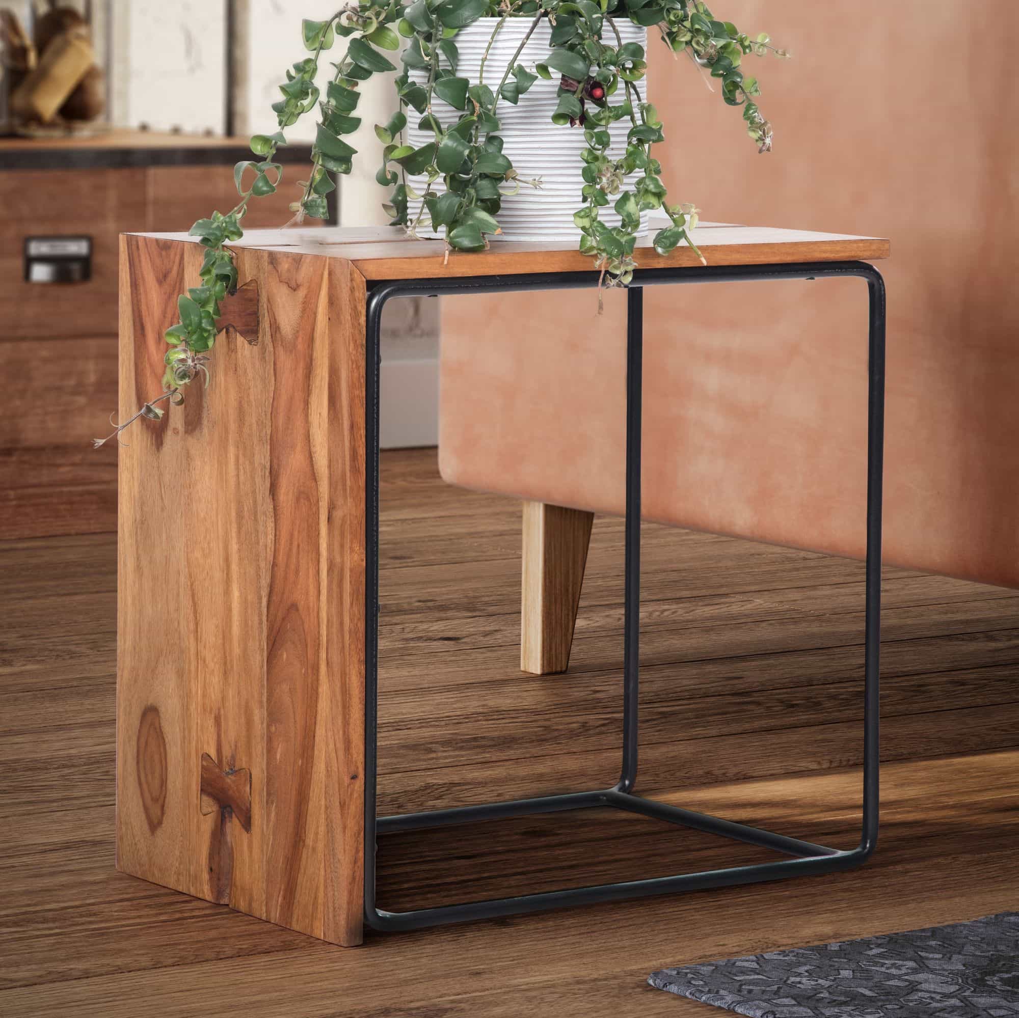 75566-WOHNLING-Beistelltisch-Sheesham-Massivholz-Metall-45x30x45-cm-Anstelltisch-Kleiner-Sofatisch-3 Beistelltisch 45x30x45 cm Sheesham