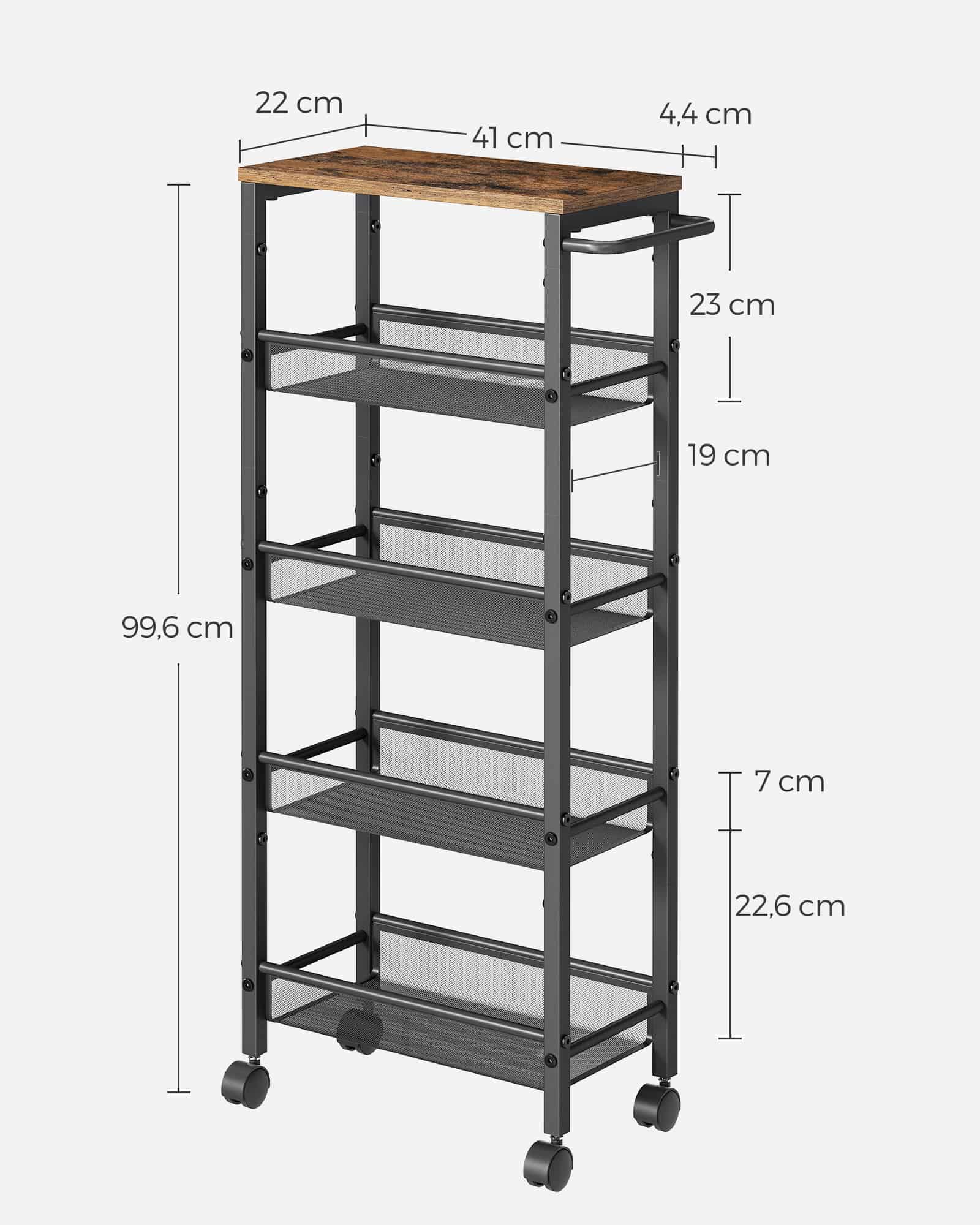 VASAGLE Rollwagen 5 Ebenen schmal Vintagebraun-Schwarz VASAGLE Rollwagen 5 Ebenen schmal Vintagebraun-Schwarz