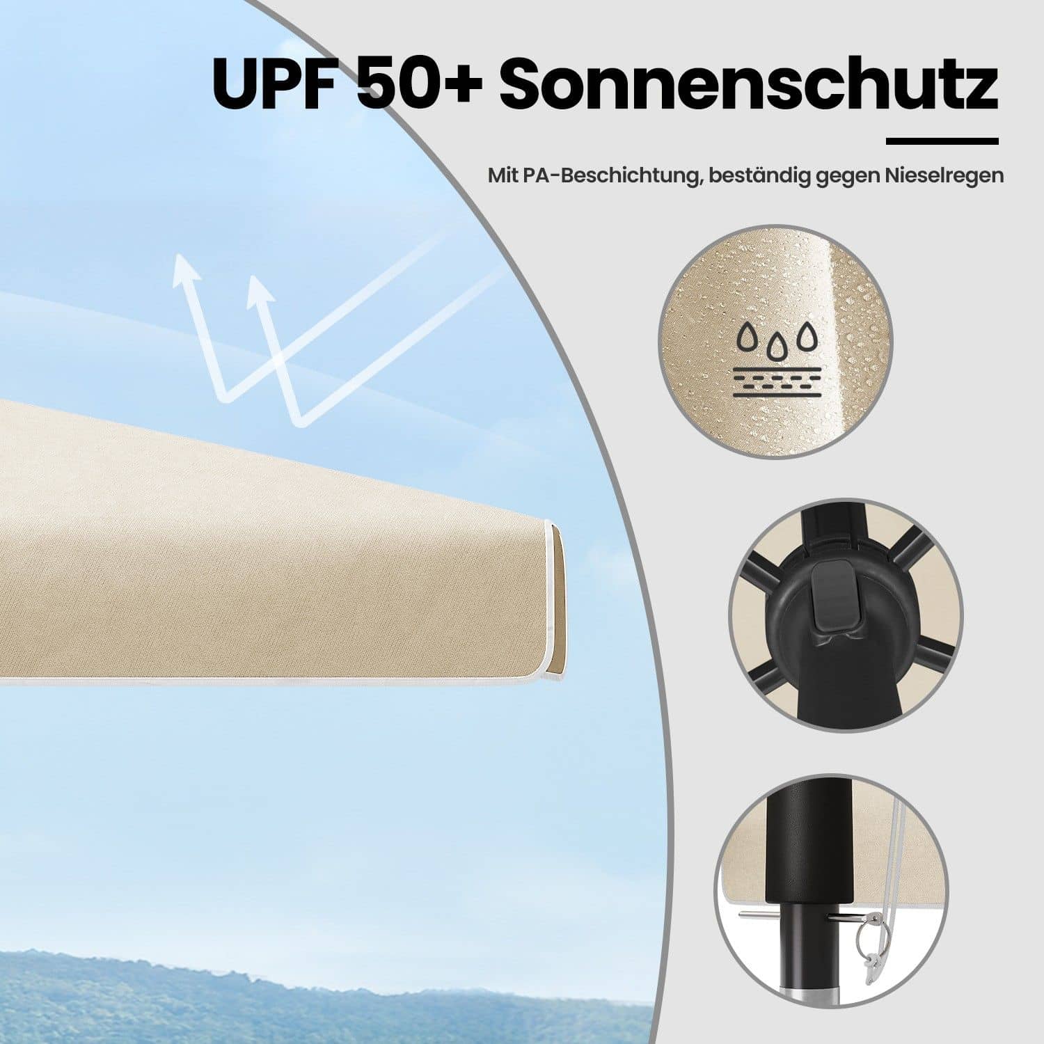 Sonnenschirm 230 x 150 cm, Balkonschirm UPF 50+, Sonnenschutz Sonnenschirm 230 x 150 cm, Balkonschirm UPF 50+, Sonnenschutz