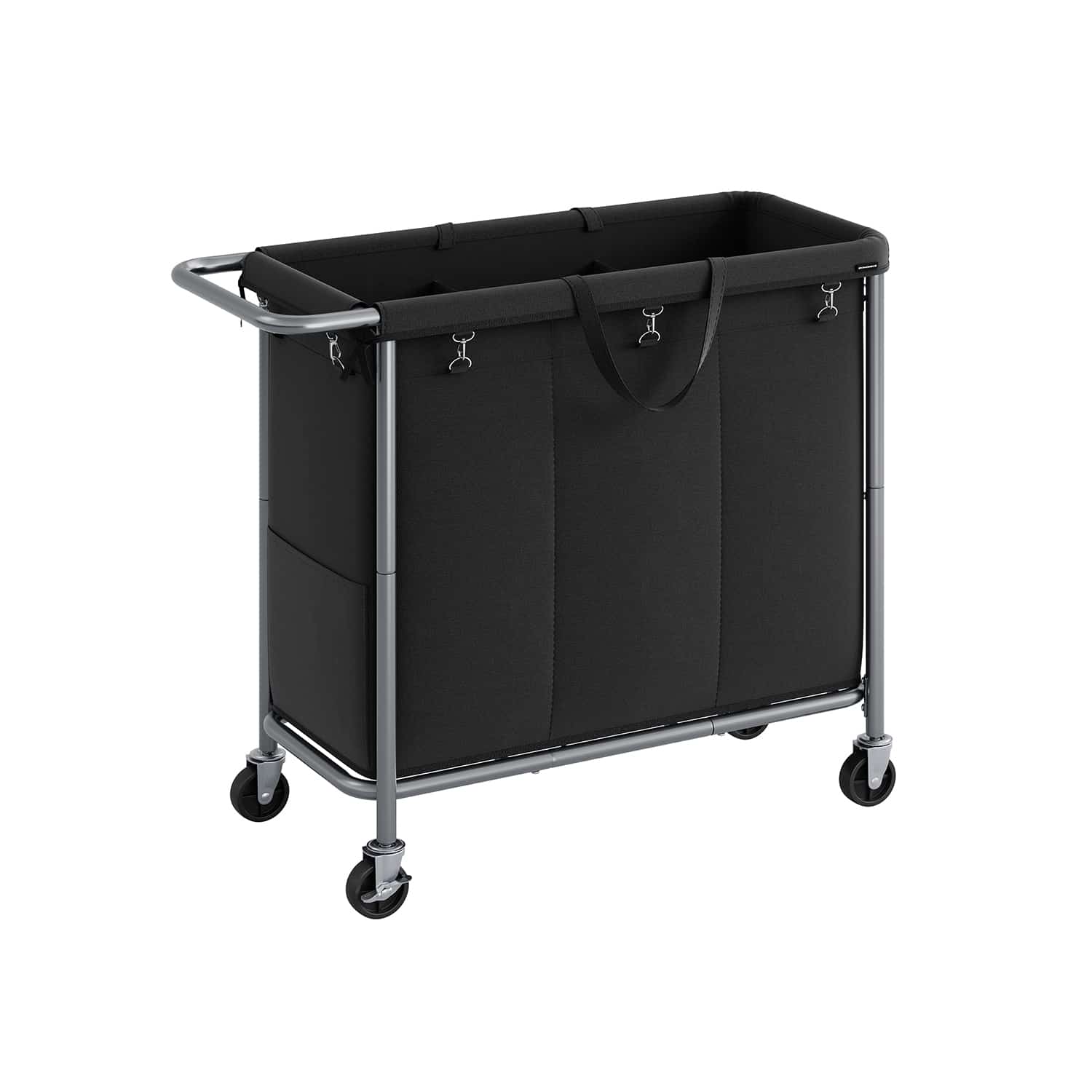 Wäschekorb 3 Fächer 200 Liter mit Rollen und Griff