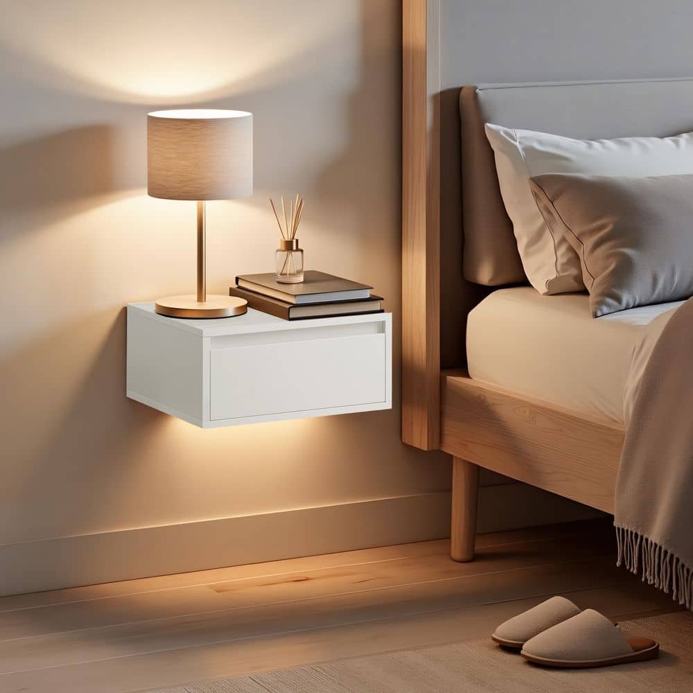 Nachttisch hängend 2er Set mit Leuchten wolkenweiß Nachttisch hängend 2er Set mit Leuchten wolkenweiß