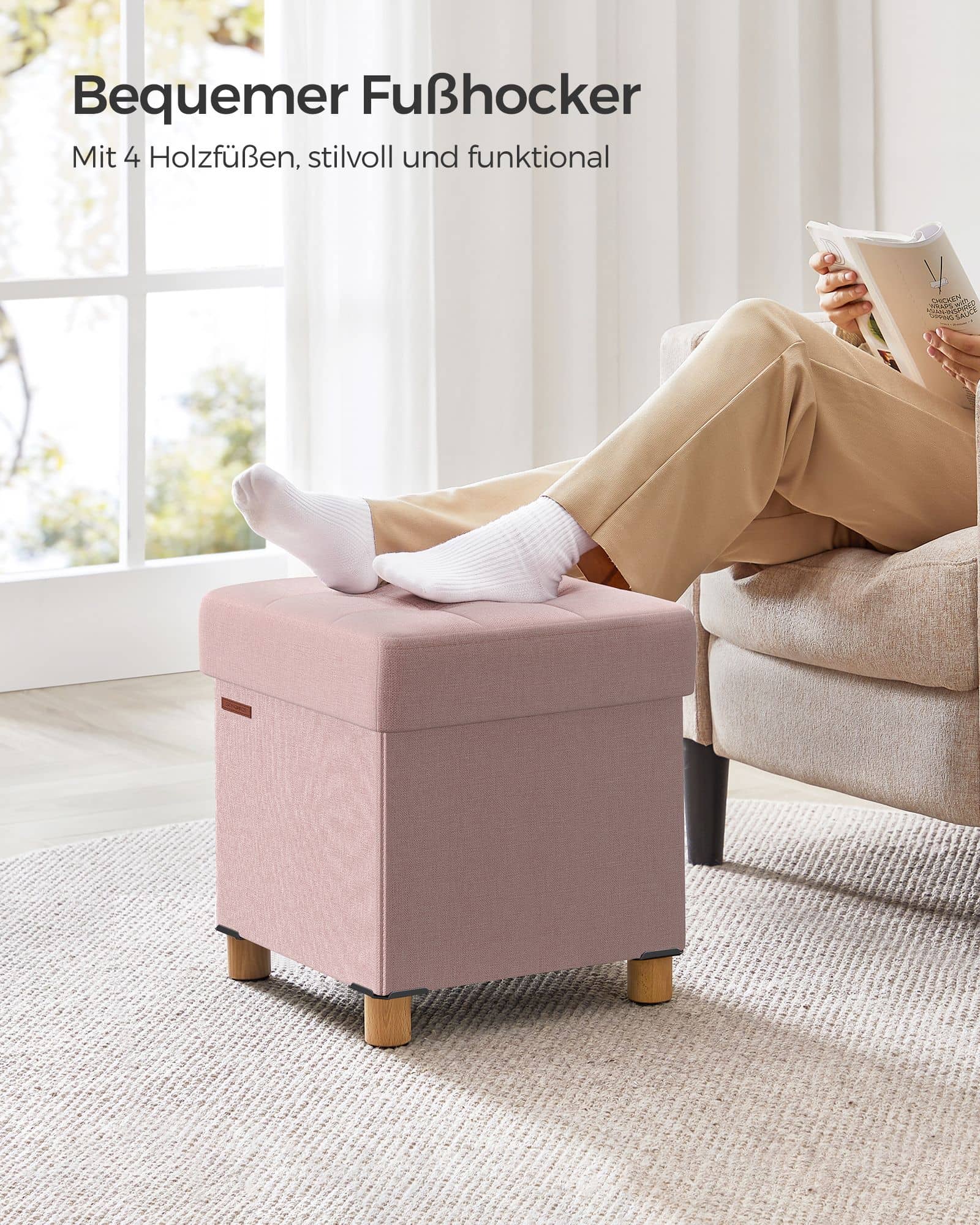 Sitzbank klappbar 38 x 38 x 40 cm mit Stauraum pastellrosa-LSF014P11 Sitzbank klappbar 38 x 38 x 40 cm mit Stauraum pastellrosa-LSF014P11