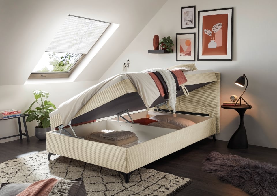 Boxbett Andon 120x200 cm mit Bettkasten Farbe Cream – ED Exciting Design, Zoom Breitcord, Bonell-Federkern und Schaumtopper Boxbett Andon 120x200 cm mit Bettkasten Farbe Cream – ED Exciting Design, Zoom Breitcord, Bonell-Federkern und Schaumtopper