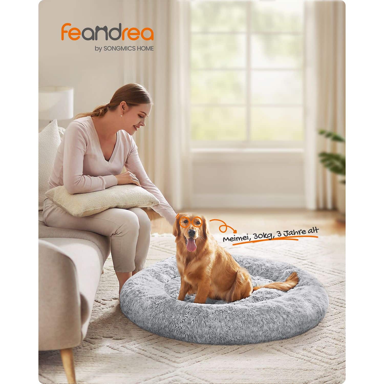 Flauschiges Hundebett Ø 120 cm hellgrau-PGW043G01 Flauschiges Hundebett Ø 120 cm hellgrau-PGW043G01