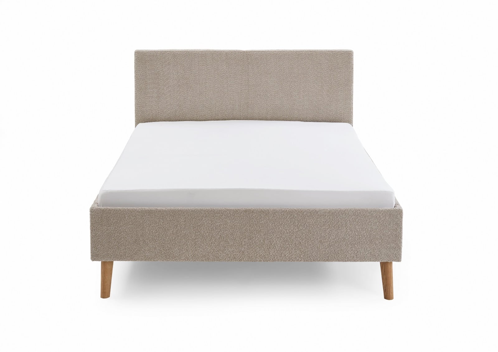 Polsterbett Kreta by Meise – Modernes Bettgestell mit Stoffbezug in Taupe, Kopfteil glatt, Holzfüße eichenfarbig, 140x200 cm Polsterbett Kreta by Meise – Modernes Bettgestell mit Stoffbezug in Taupe, Kopfteil glatt, Holzfüße eichenfarbig, 140x200 cm