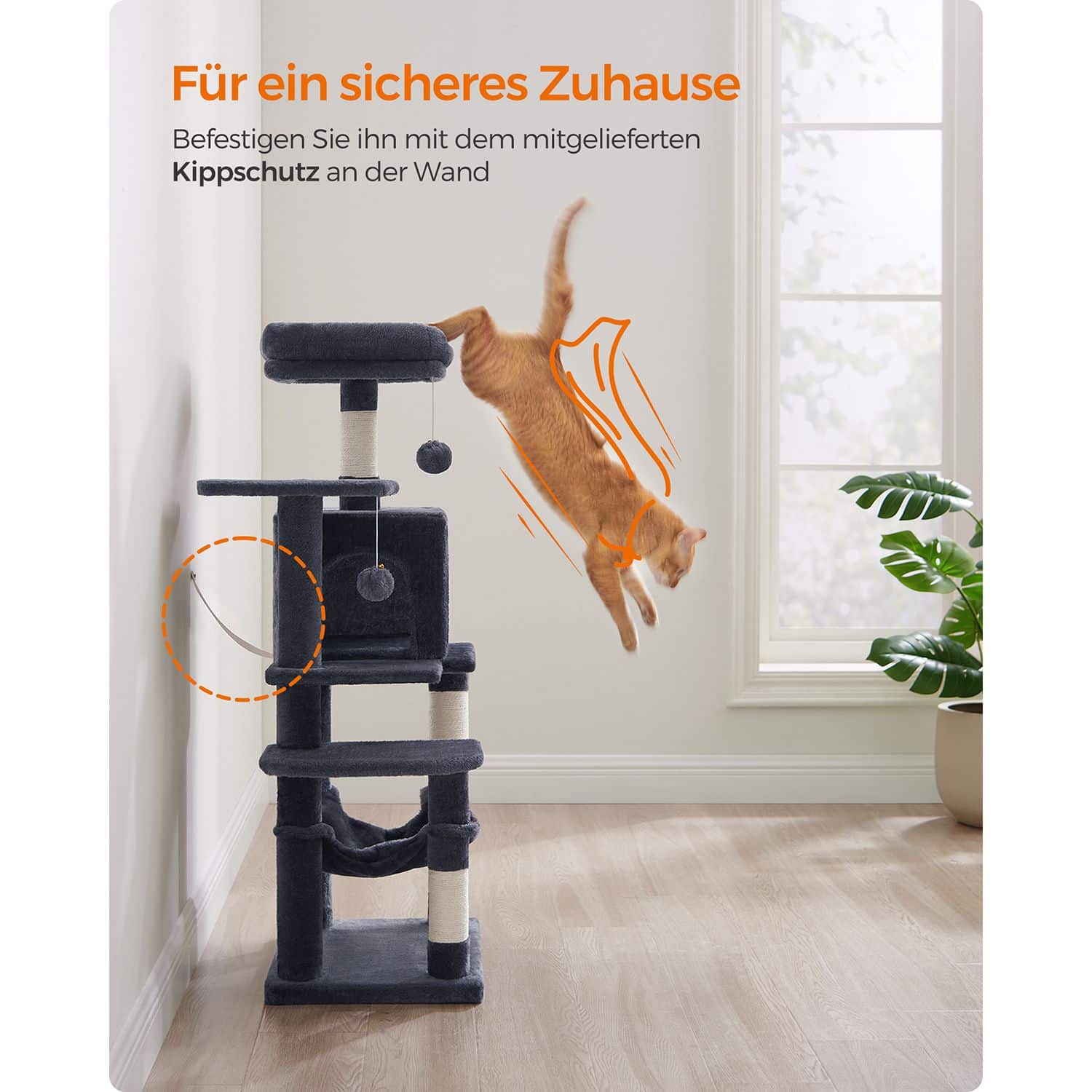 Kratzbaum 112 cm mit Plattformen und Hängematte rauchgrau-B34PCT261G01 Kratzbaum 112 cm mit Plattformen und Hängematte rauchgrau-B34PCT261G01