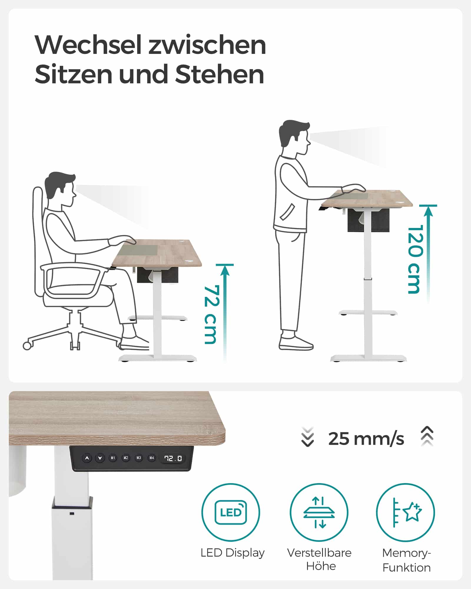 Höhenverstellbarer Schreibtisch mit 60 x 140 cm Platte-B34LSD016H01