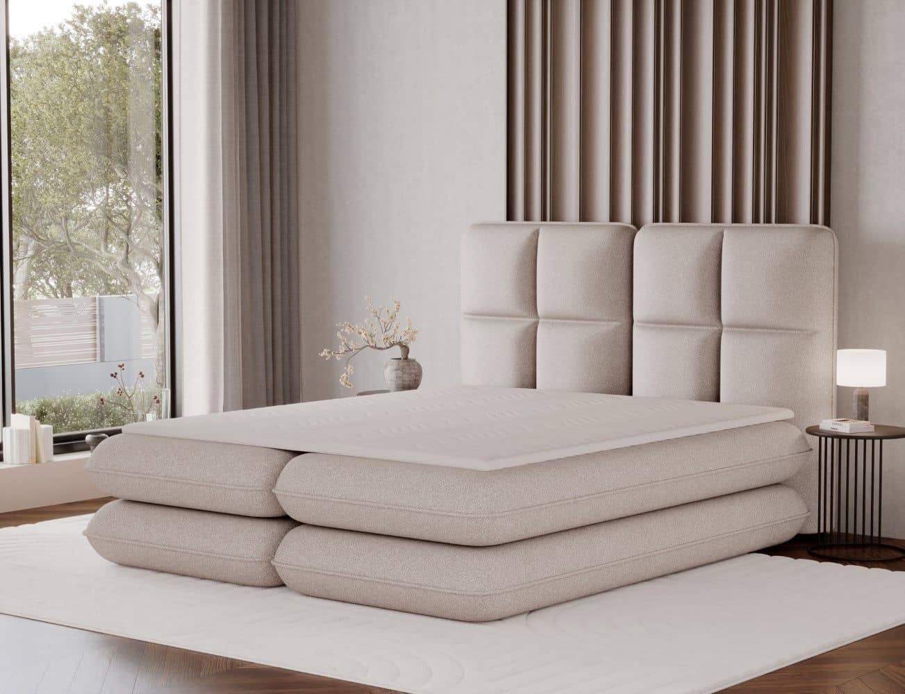 Boxspringbett Tonila von Eltap – Paolli Mikrofaser Beige |Topper