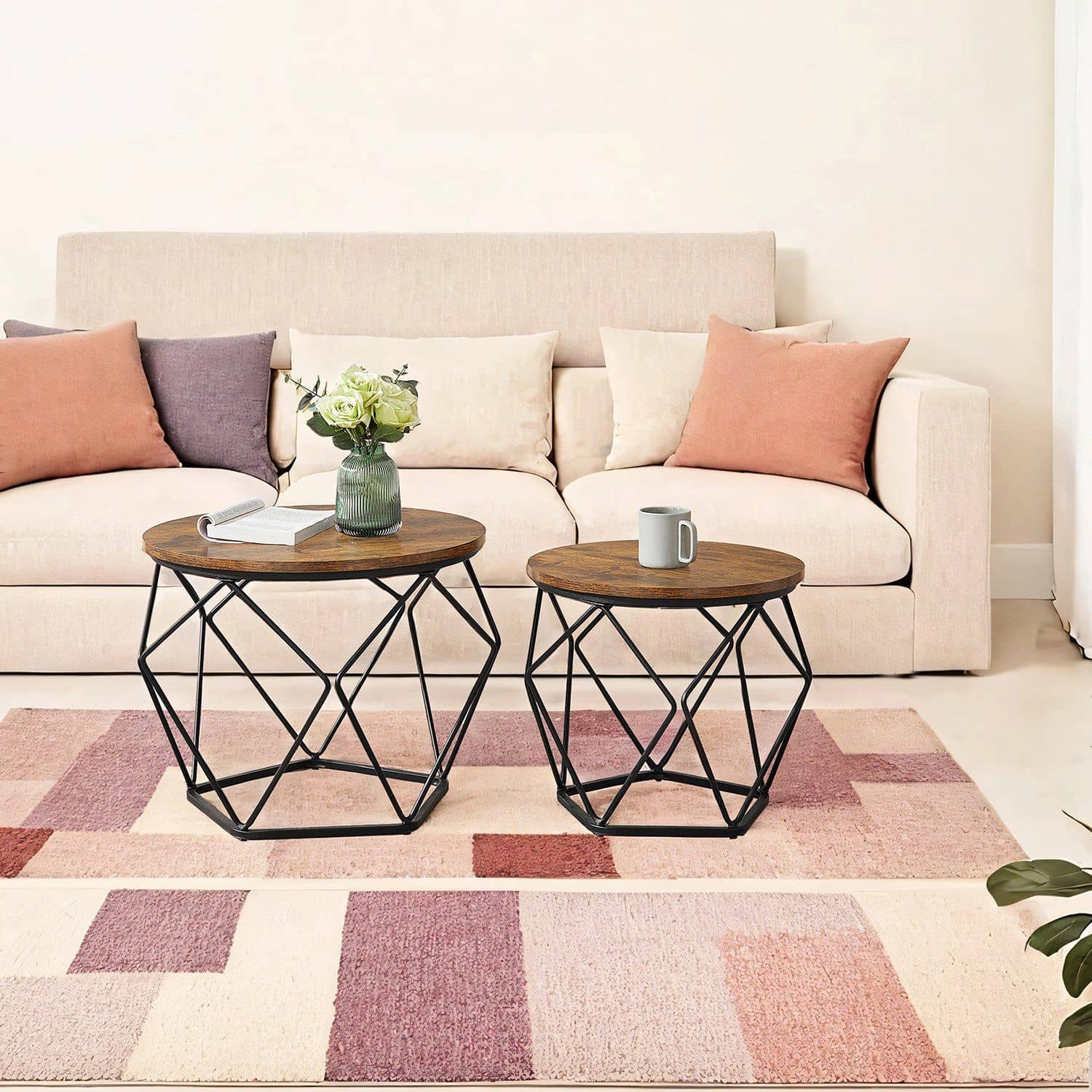 Couchtisch 2er Set, Wohnzimmertisch rund, Beistelltisch modern Couchtisch 2er Set, Wohnzimmertisch rund, Beistelltisch modern