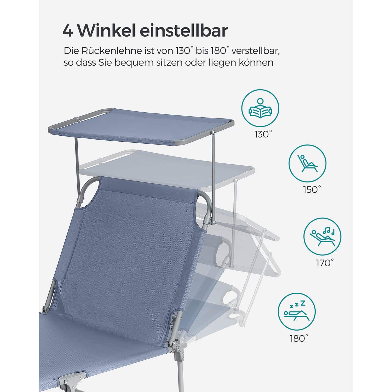 Klappbare Sonnenliege mit Sonnenschutz blau Klappbare Sonnenliege mit Sonnenschutz blau
