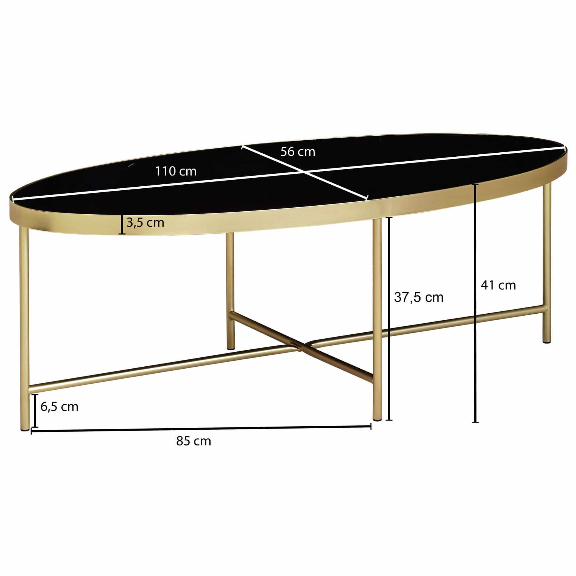 52212-Wohnling-Design-Couchtisch-Glas-Schwarz-Oval-110-x-56-cm-mit-Gold-Gestell Design Couchtisch Glas Schwarz - Oval 110 x 56 cm mit Gold Metallgestell