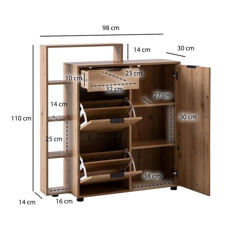 Schuhschrank Eiche-Dekor 98x110x30 cm Schuhkipper Geschlossen Schuhschrank Eiche-Dekor 98x110x30 cm Schuhkipper Geschlossen