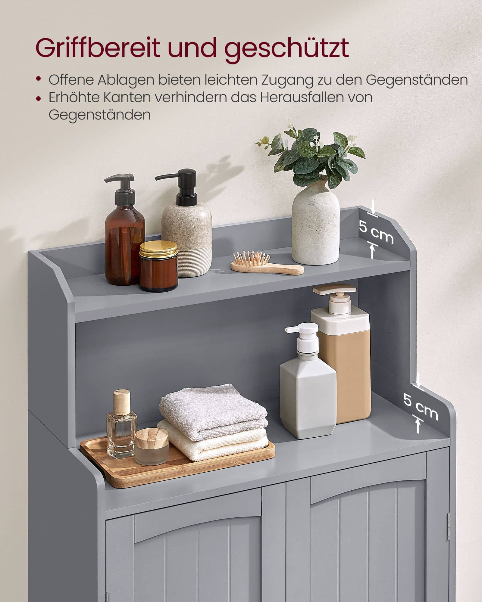 Badezimmerschrank mit 2 Türen und Eingeböden taubengrau