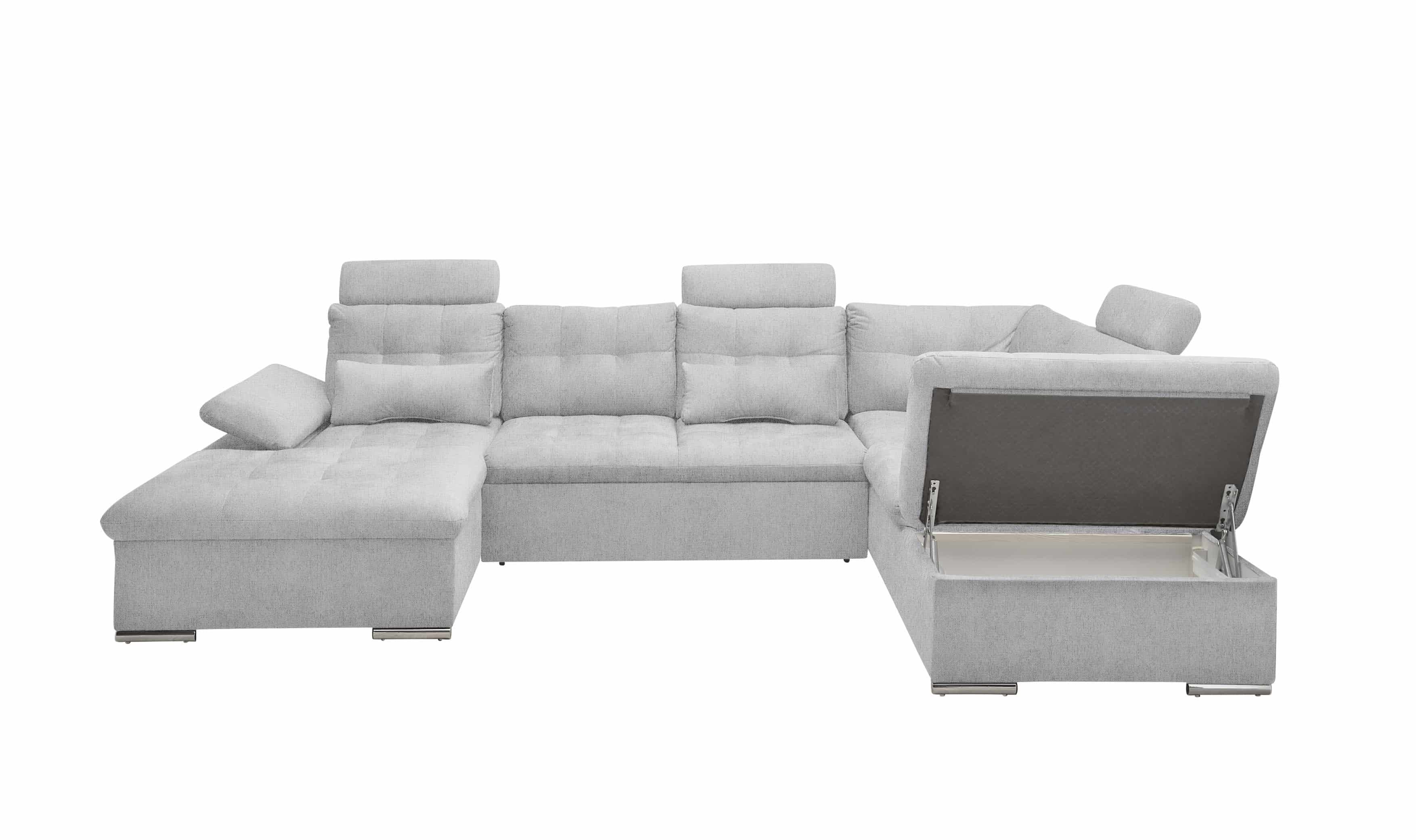 Couch U-Form mit Schlaffunktion und Bettkasten in Hellgrau - Medan XXL Couch U-Form mit Schlaffunktion und Bettkasten in Hellgrau - Medan XXL