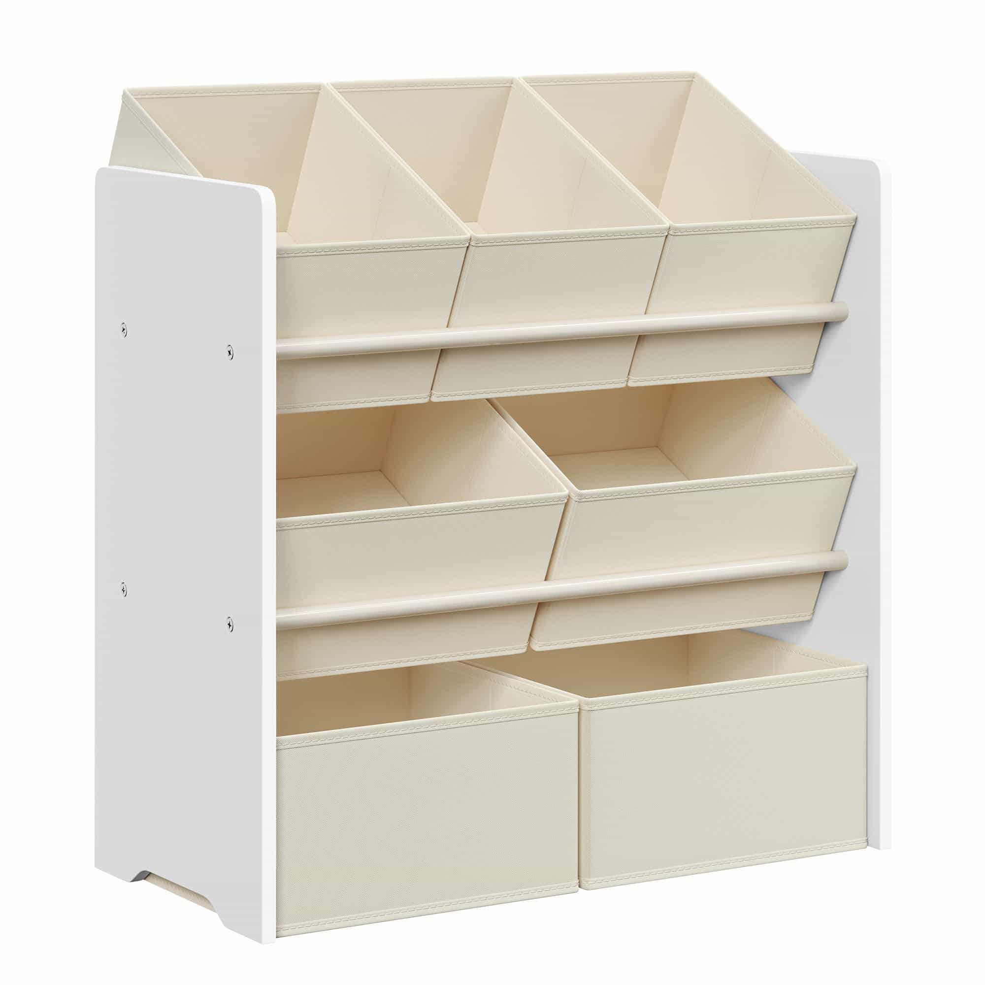 Kinderregal mit 7 Aufbewahrungsboxen aus Vliesstoff wolkenweiß
