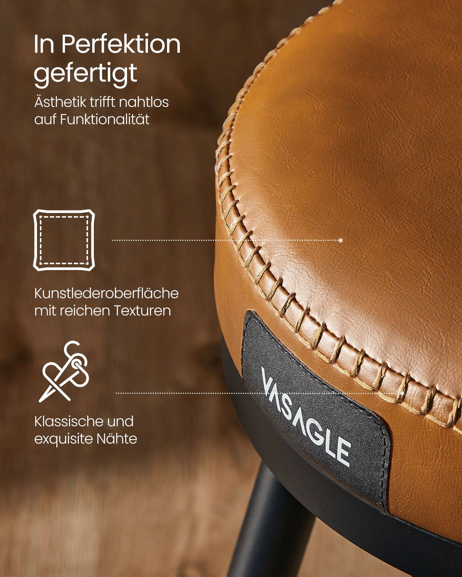 EKHO Kollektion - Barhocker 2er Set aus Kunstleder karamellbraun