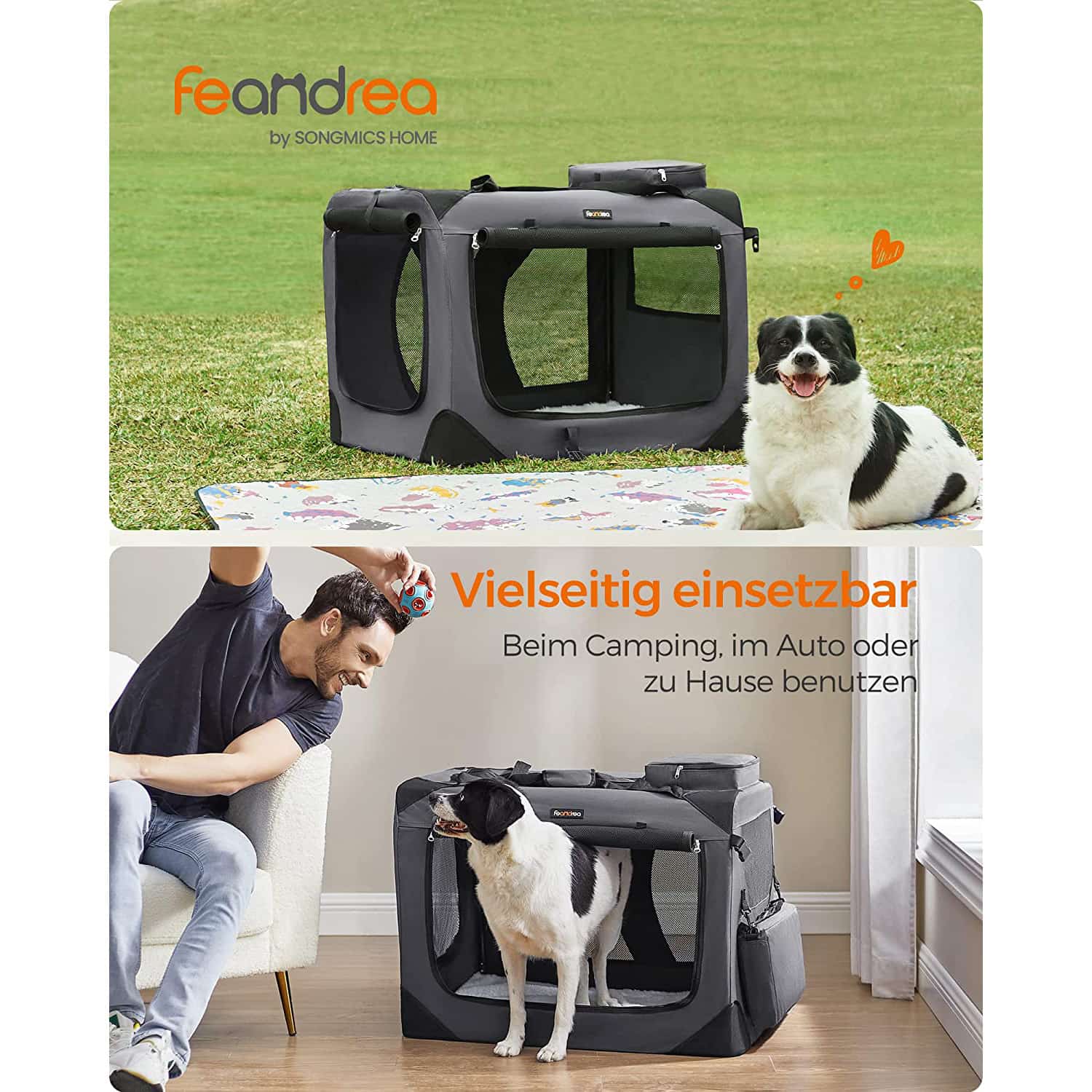 Hundebox faltbar 81 x 58 x 58 cm grau-PDC008G01 Hundebox faltbar 81 x 58 x 58 cm grau-PDC008G01