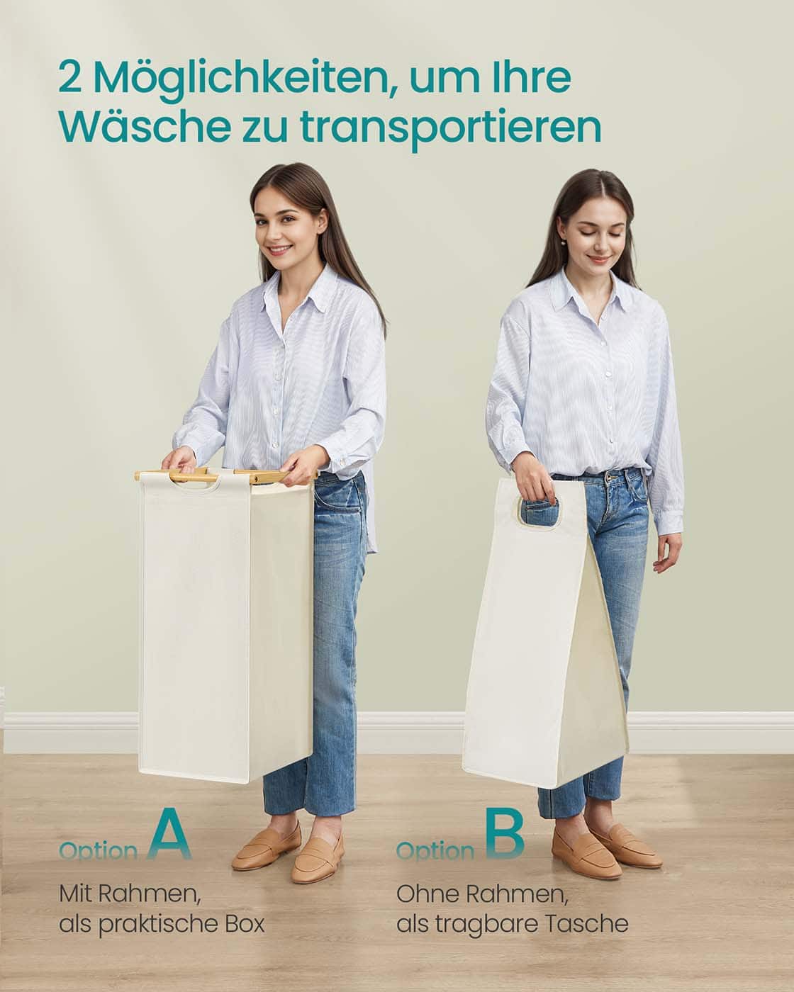 Wäschekorb 2 Fächer 2 x 50 L 63 x 33 x 78 cm cremeweiß Wäschekorb 2 Fächer 2 x 50 L 63 x 33 x 78 cm cremeweiß