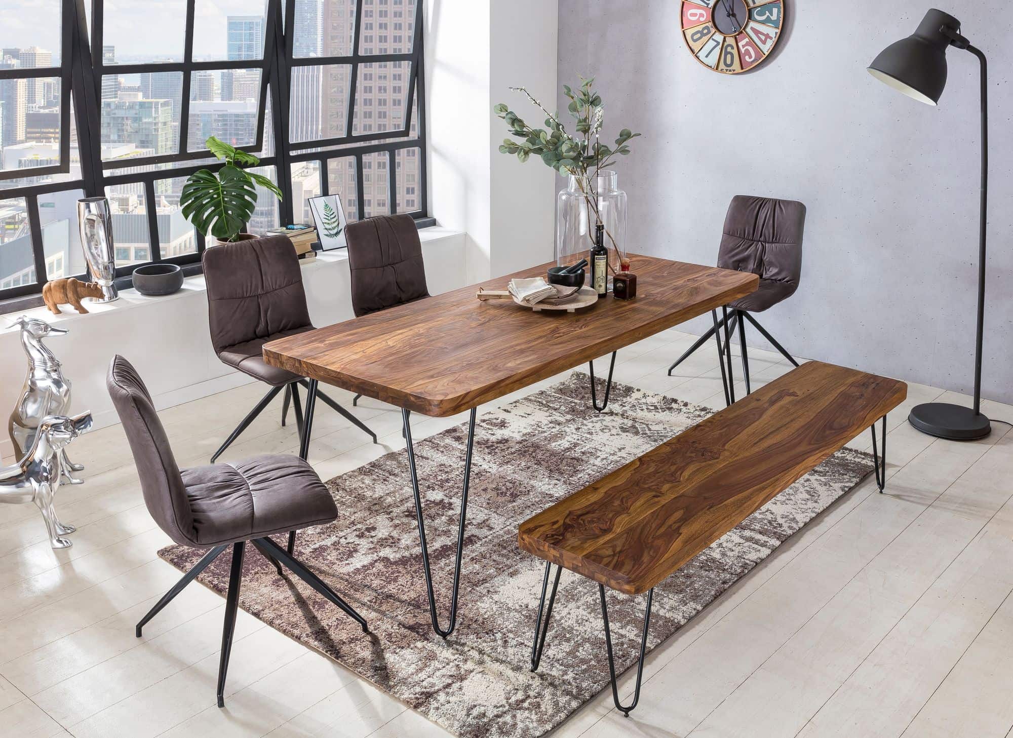 38495-WOHNLING-Esstisch-BAGLI-Massivholz-Sheesham_1 Esstisch BAGLI Massivholz Sheesham 200 x 80 x 76 cm Esszimmer-Tisch Küchentisch modern Landhaus-Stil Holztisch mit Metallbeinen dunkel-braun Natur-Produkt Massivholzmöbel