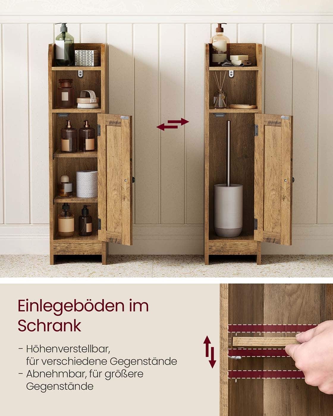 Schmaler Badezimmerschrank mit Tür und Regal für kleines Bad Schmaler Badezimmerschrank mit Tür und Regal für kleines Bad