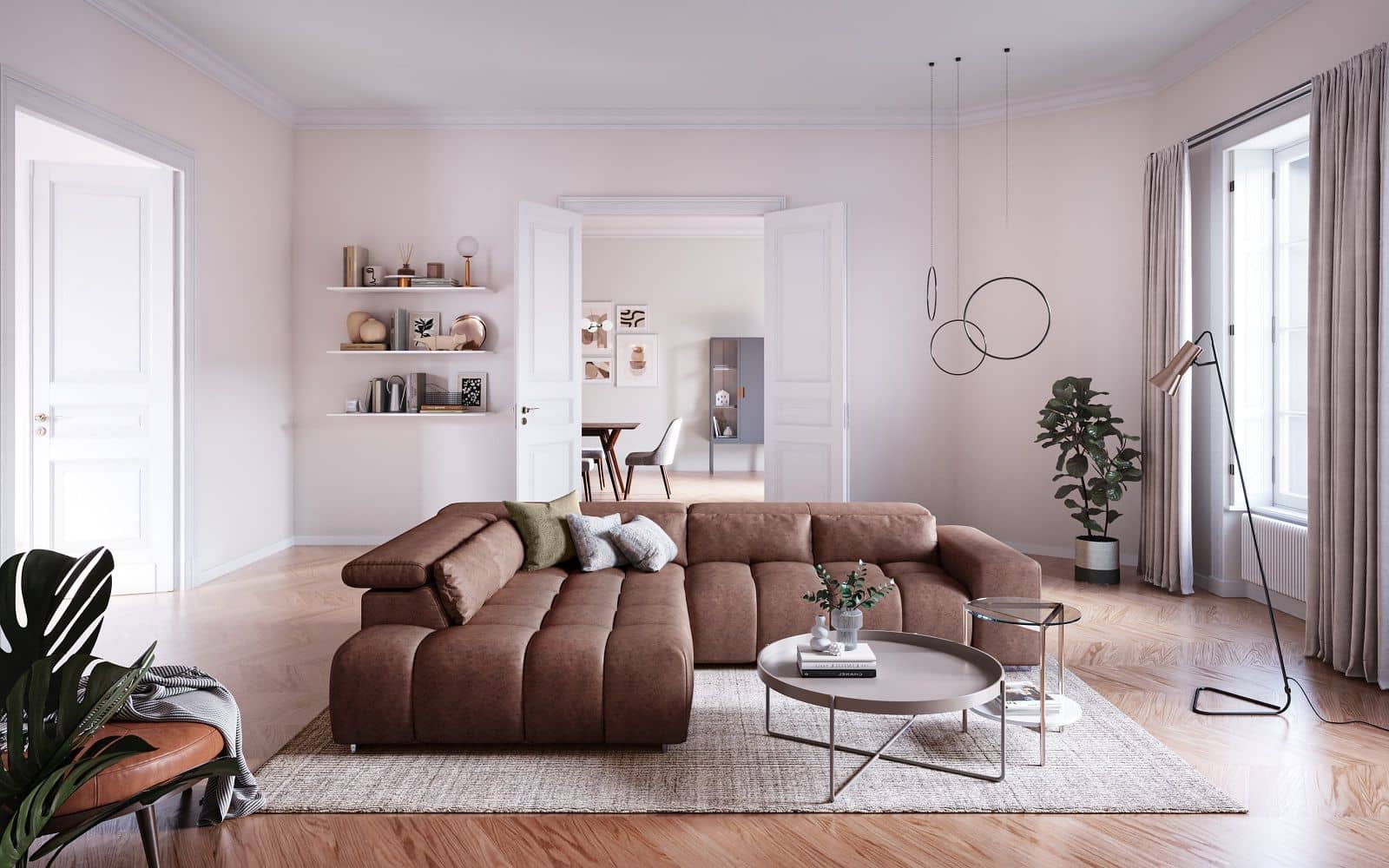 Ecksofa Orion von Cotta – Modernes Sofa mit verstellbaren Kopflehnen Farbe Cinnamon, Mikrofaserbezug, Nosagfederung 