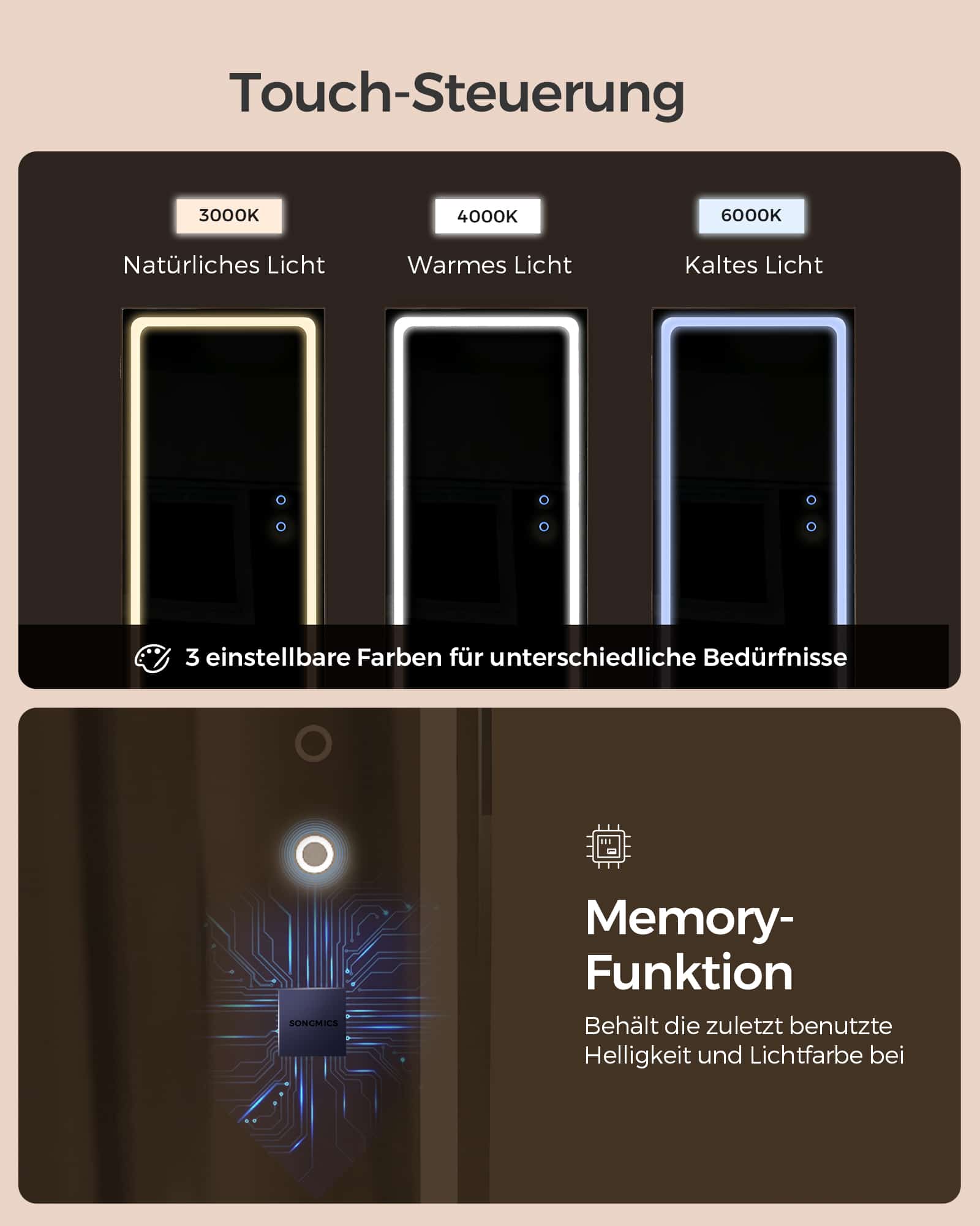 Schmuckschrank mit LED-Beleuchtung und Spiegel wolkenweiß Schmuckschrank mit LED-Beleuchtung und Spiegel wolkenweiß